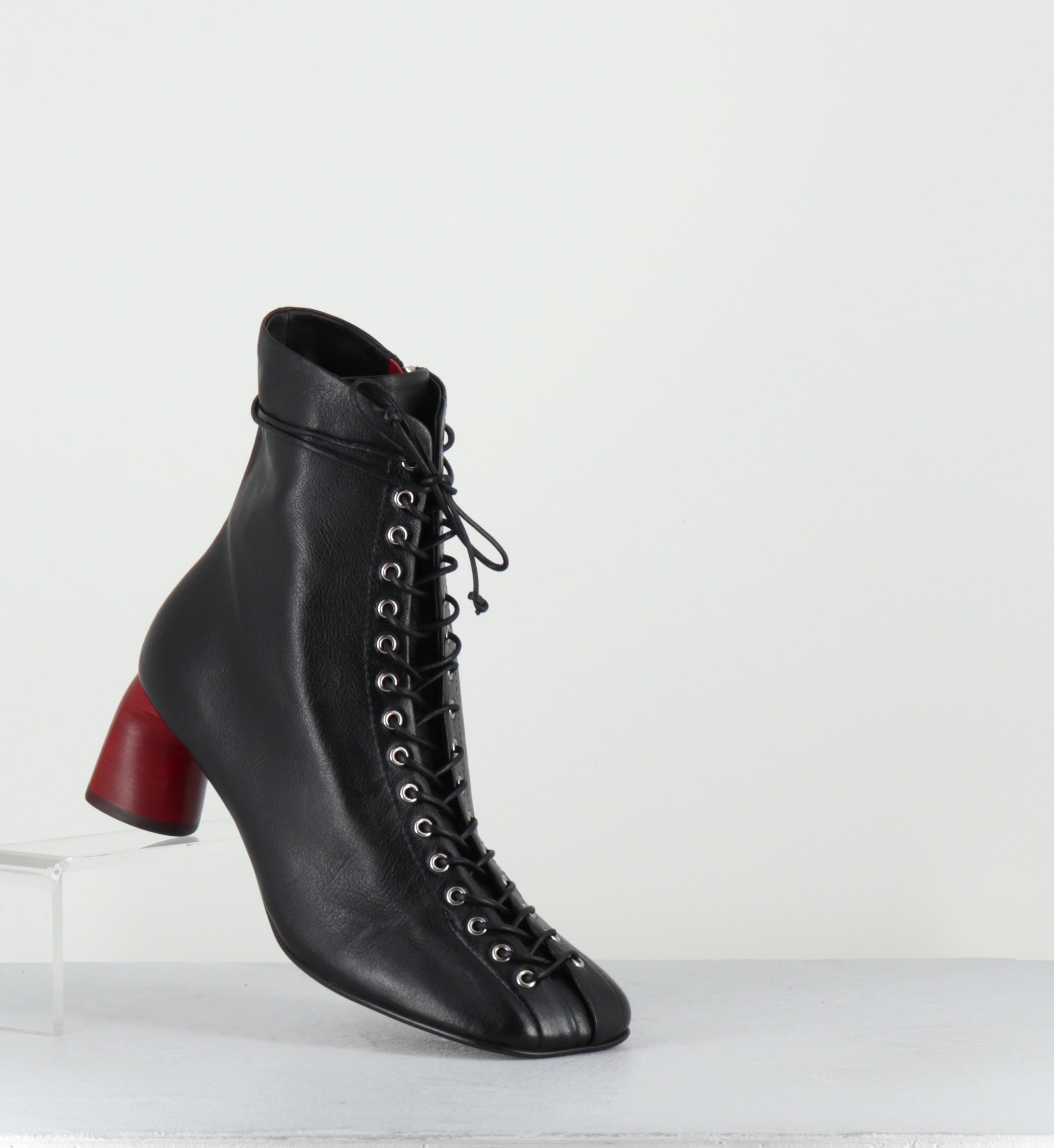 Boots à lacets en cuir noir talon rouge - CAMI19 WASH NERO