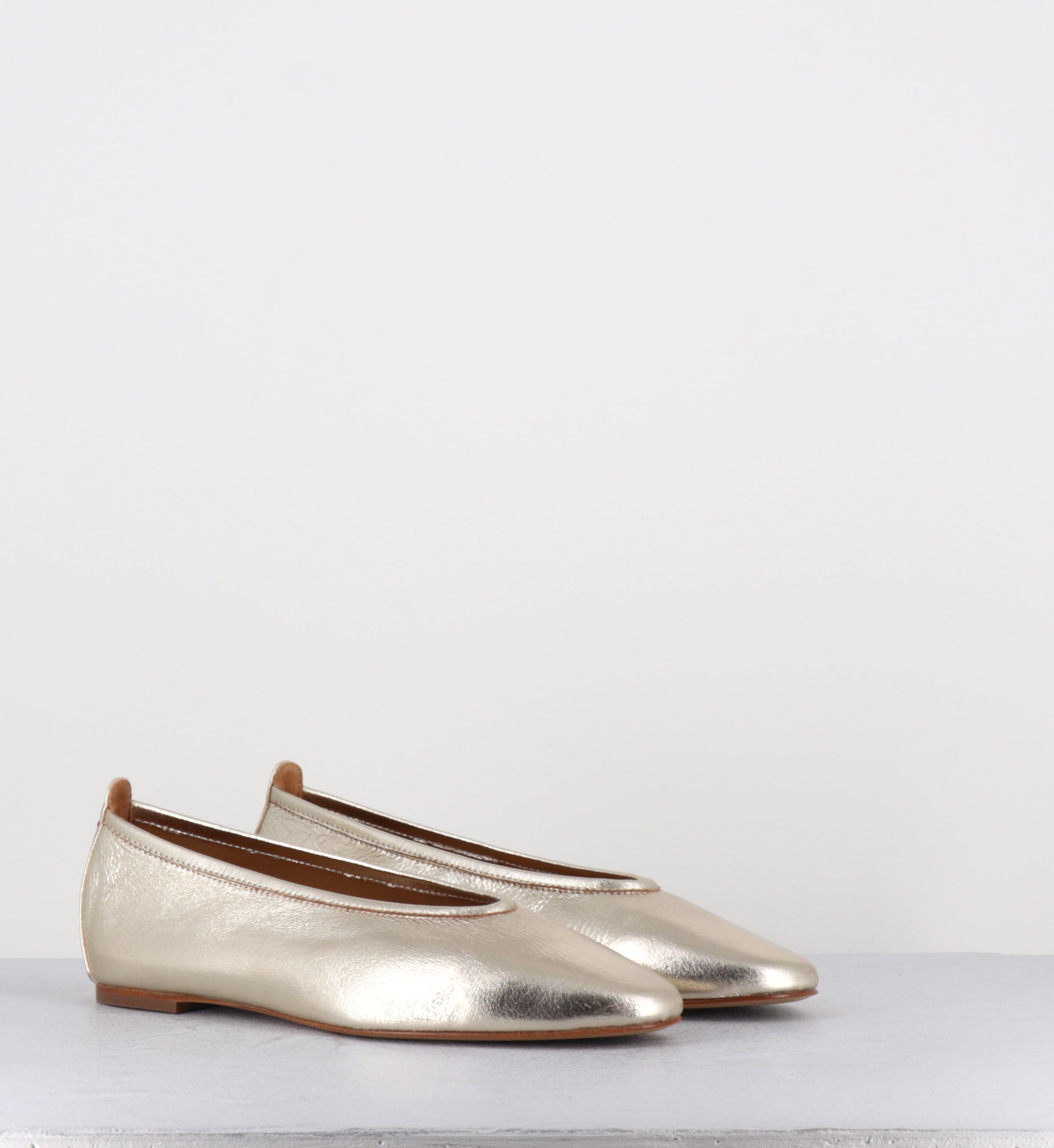 Ballerines en cuir doré souple - DAVE01 DOUBLE PLATINO