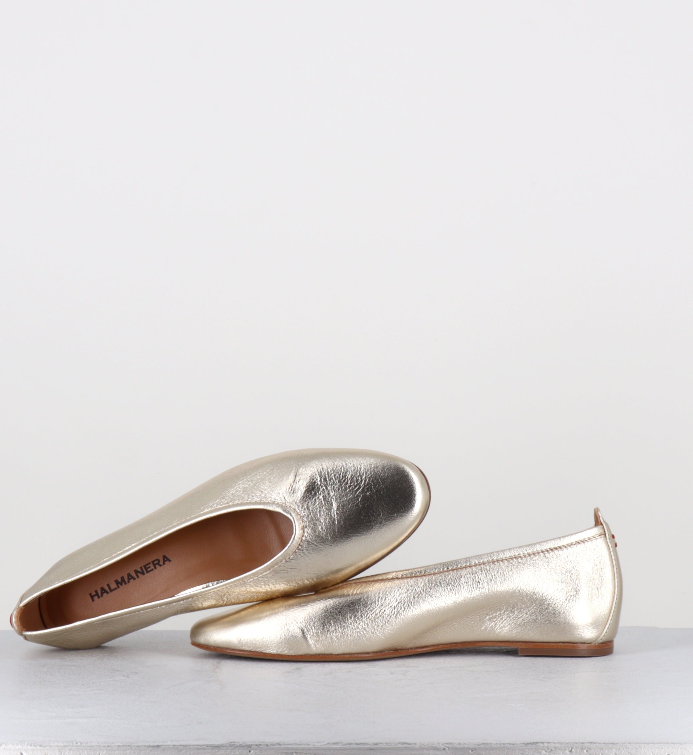 Ballerines en cuir doré souple - DAVE01 DOUBLE PLATINO