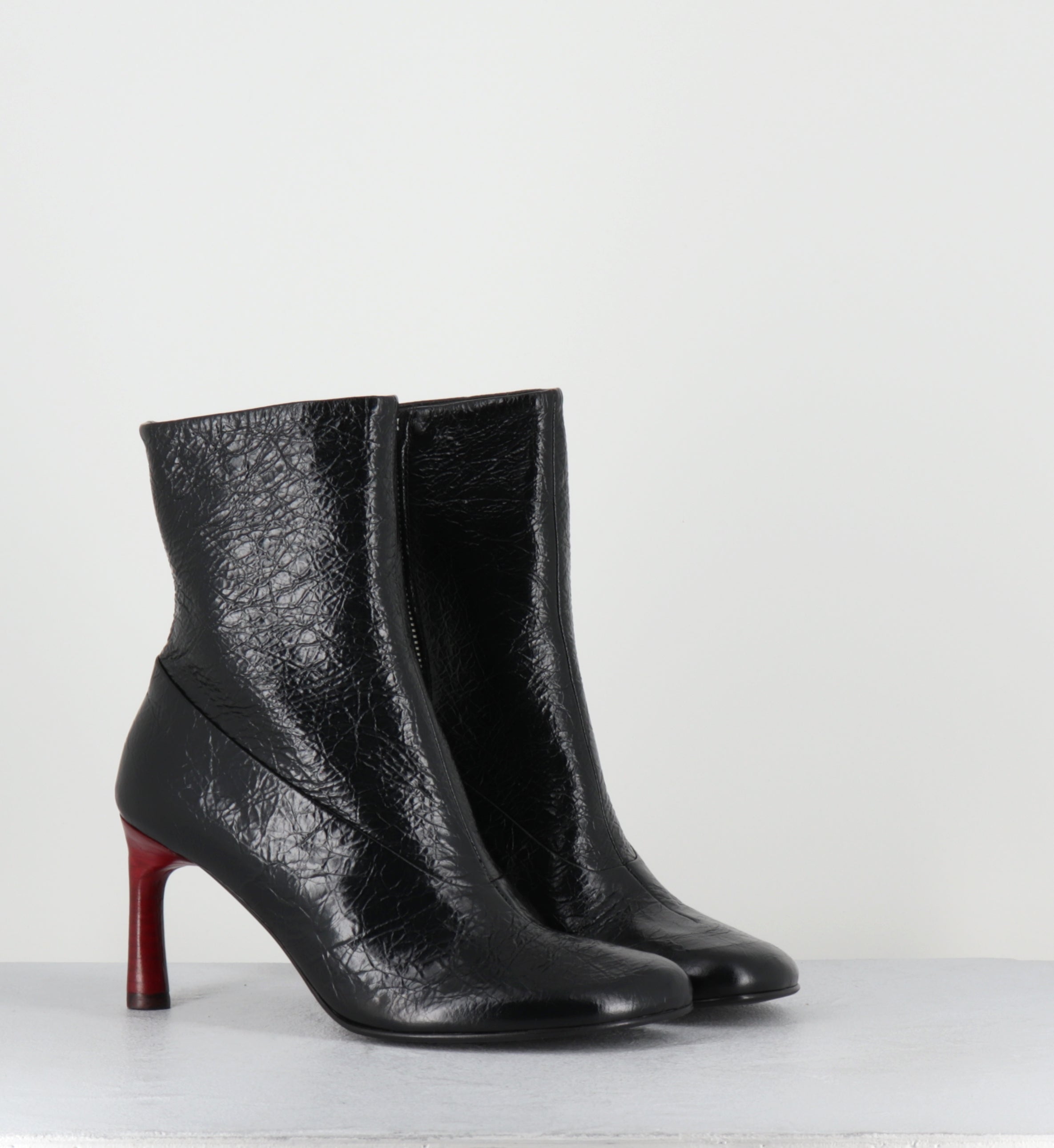 Boots en cuir noir talon rouge - LORI15 BOMBER NERO
