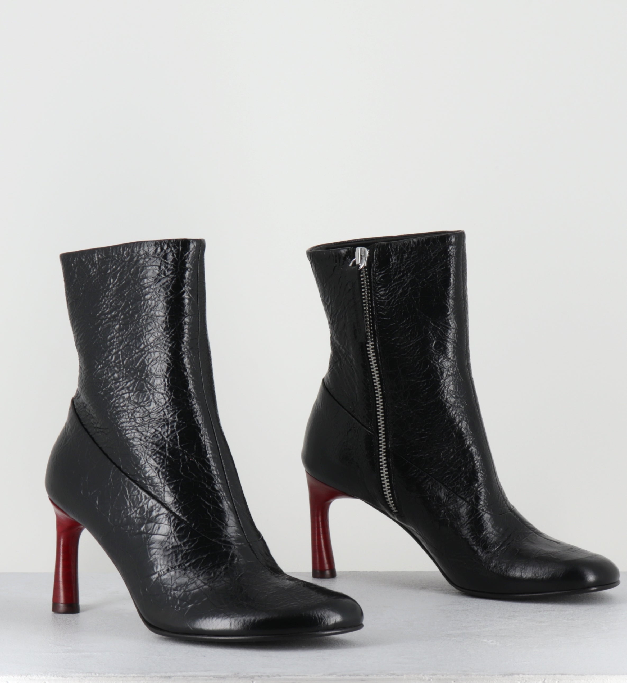 Boots en cuir noir talon rouge - LORI15 BOMBER NERO