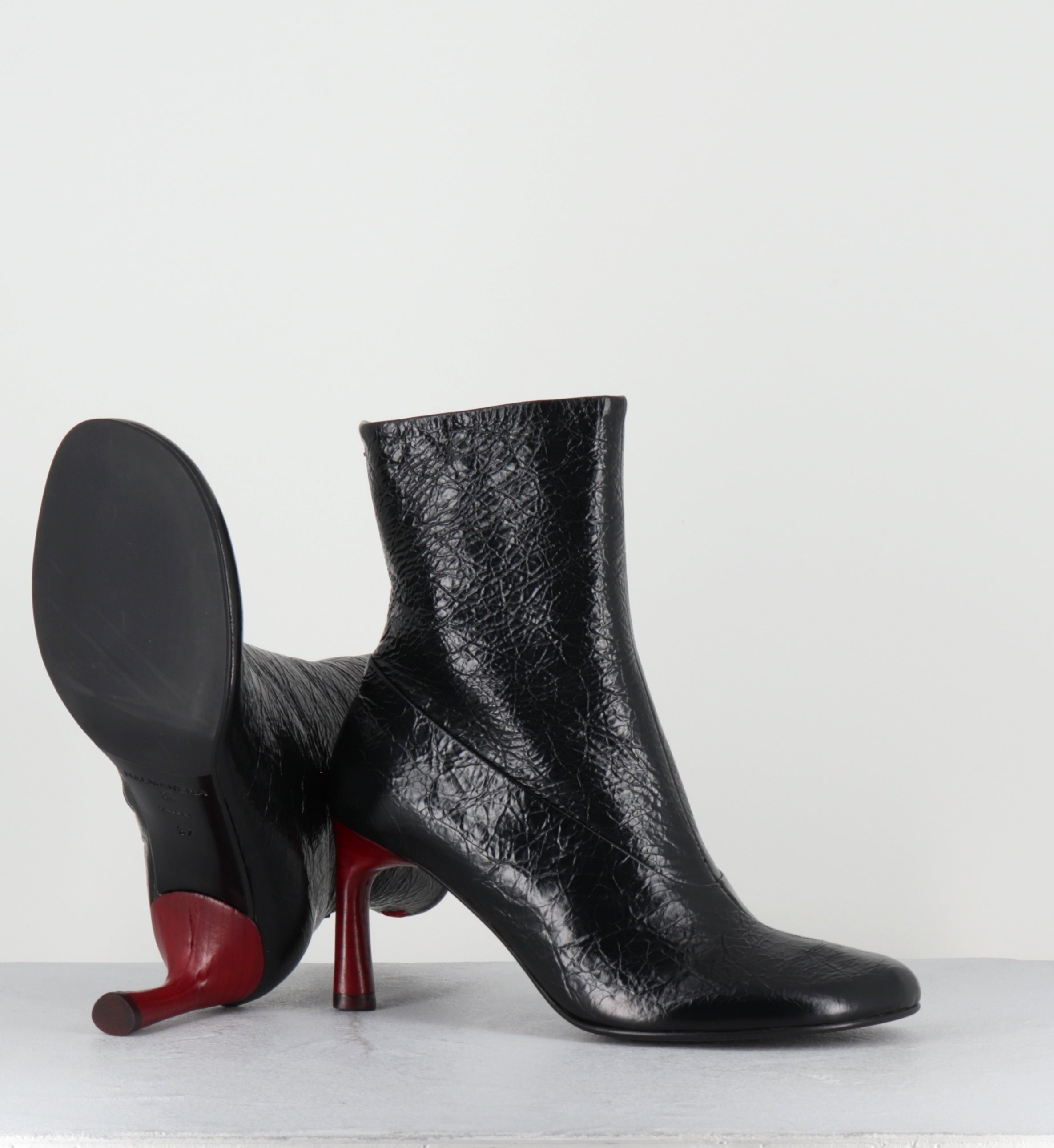 Boots en cuir noir talon rouge - LORI15 BOMBER NERO