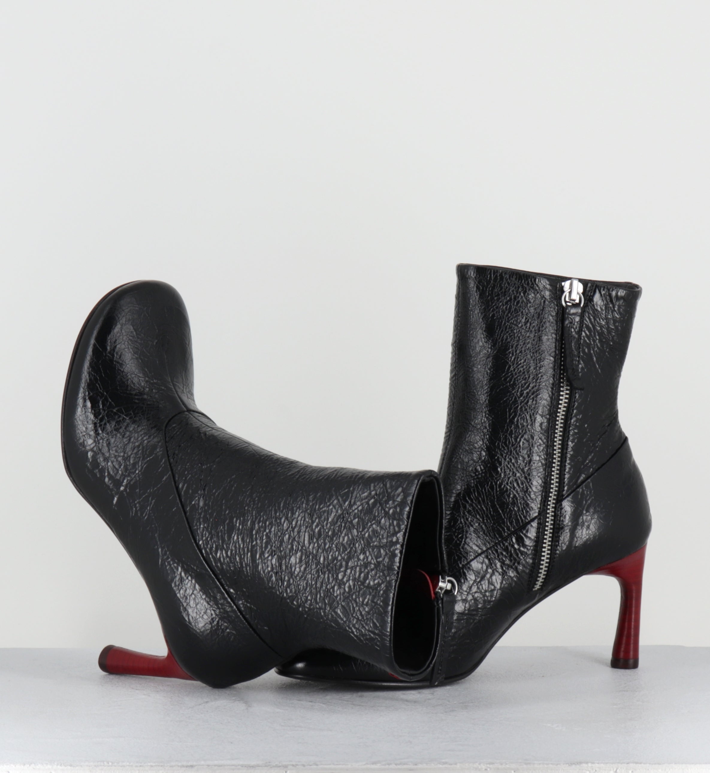 Boots en cuir noir talon rouge - LORI15 BOMBER NERO