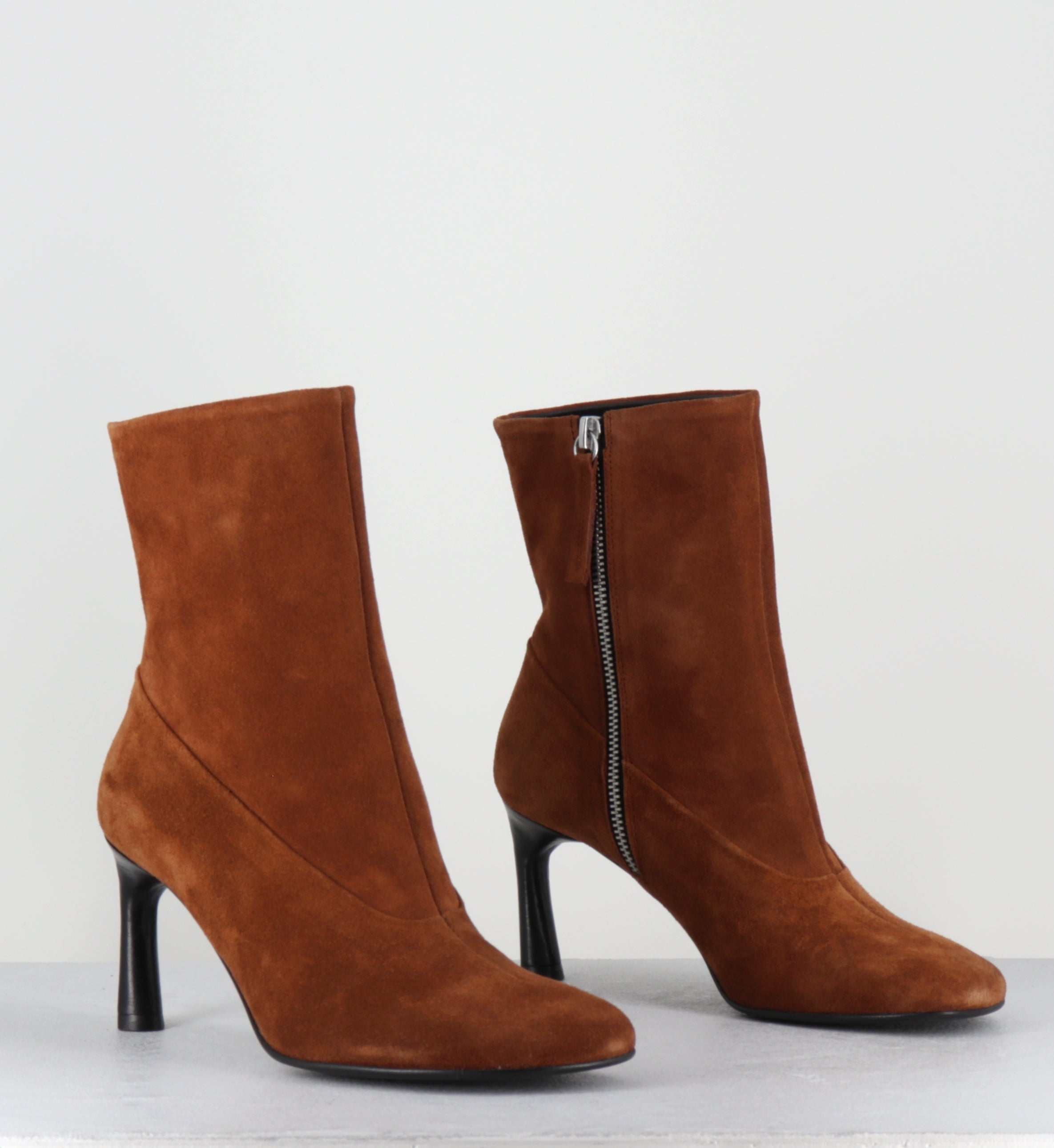 Bottines à talon en daim camel - LORI15 VELOUR TABAC