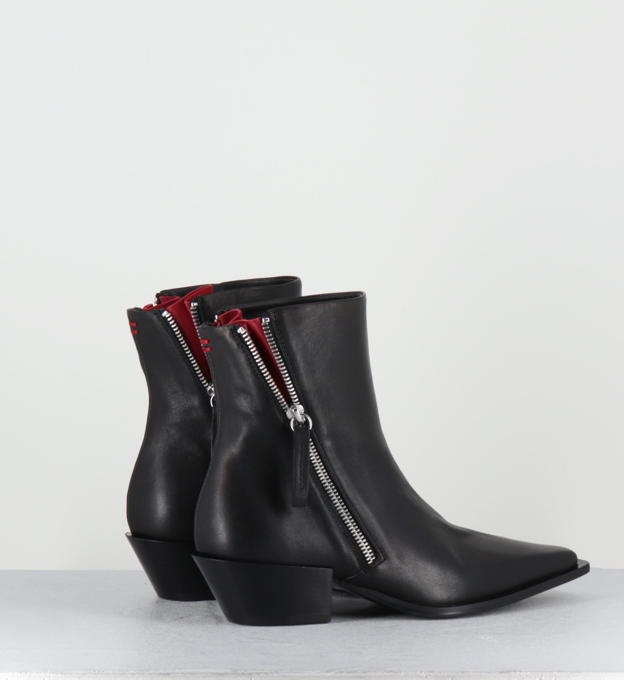 Santiags en cuir noir à zip - TERI37 WASH NERO