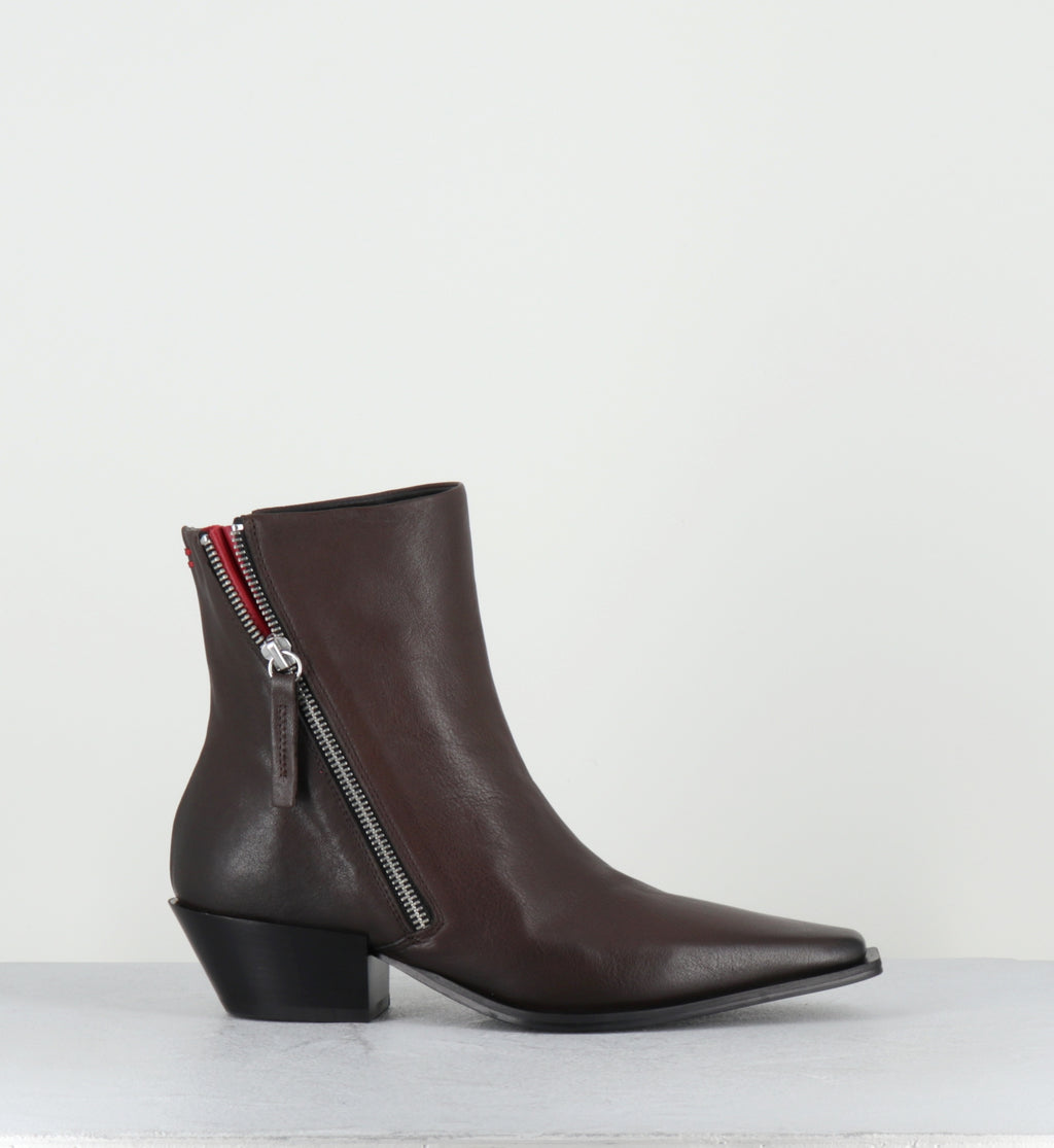 Santiags en cuir marron à zip - TERI37 WASH MOKA