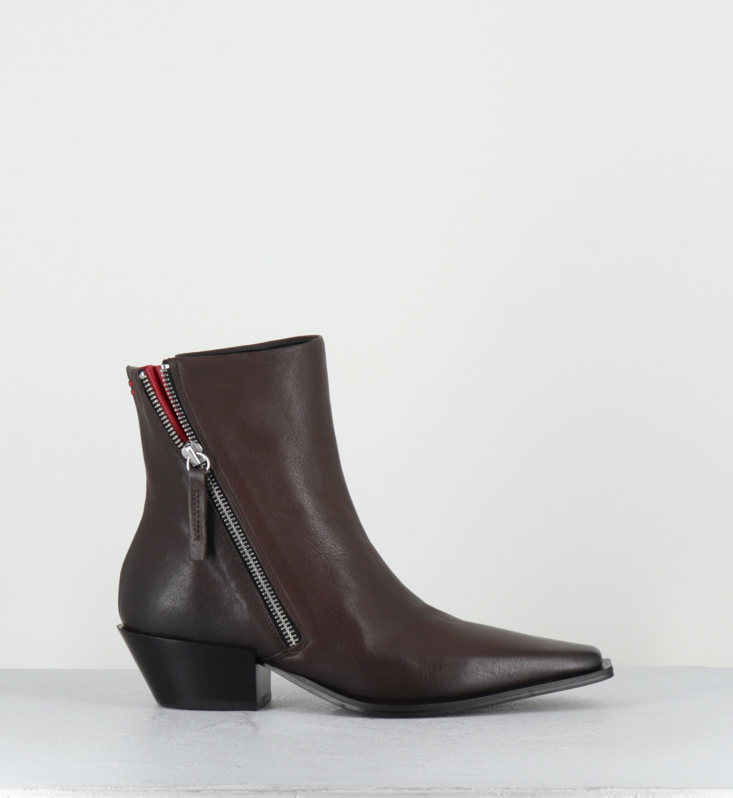 Santiags en cuir marron à zip - TERI37 WASH MOKA