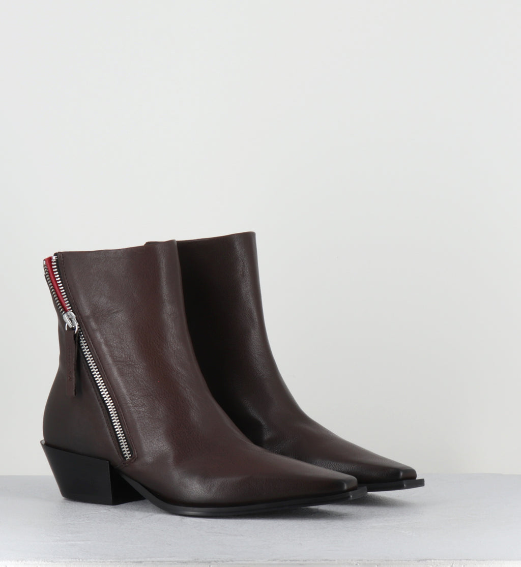 Santiags en cuir marron à zip - TERI37 WASH MOKA
