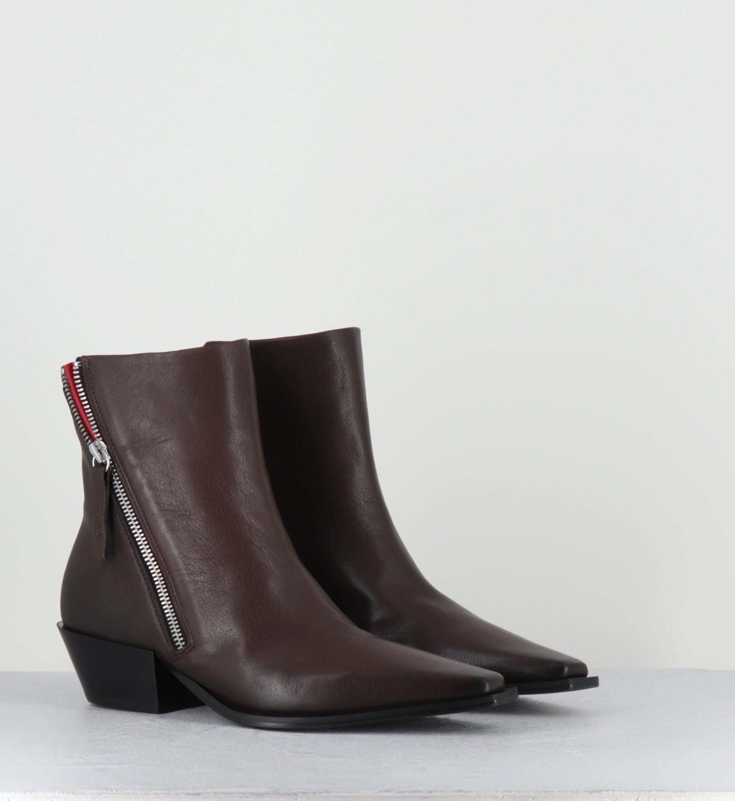 Santiags en cuir marron à zip - TERI37 WASH MOKA