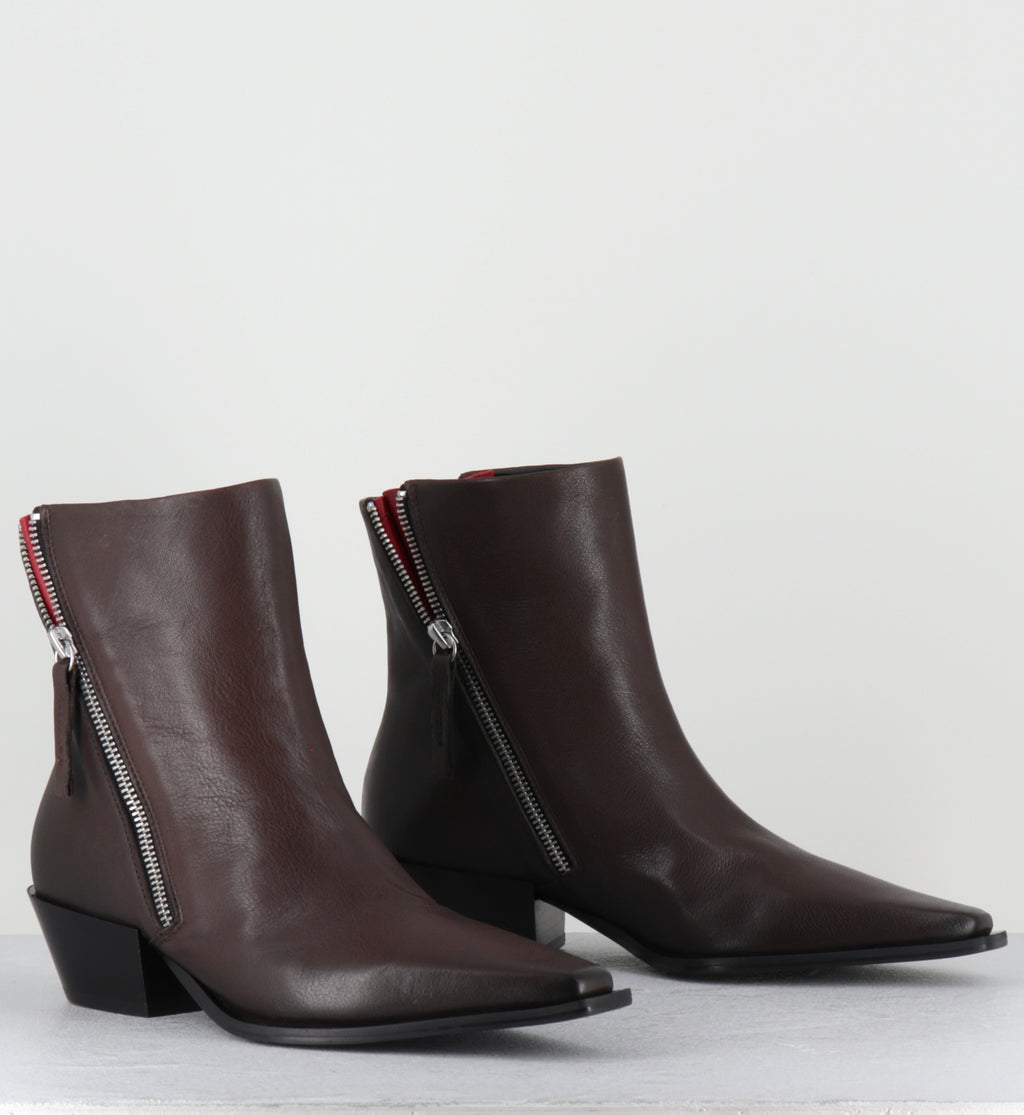 Santiags en cuir marron à zip - TERI37 WASH MOKA