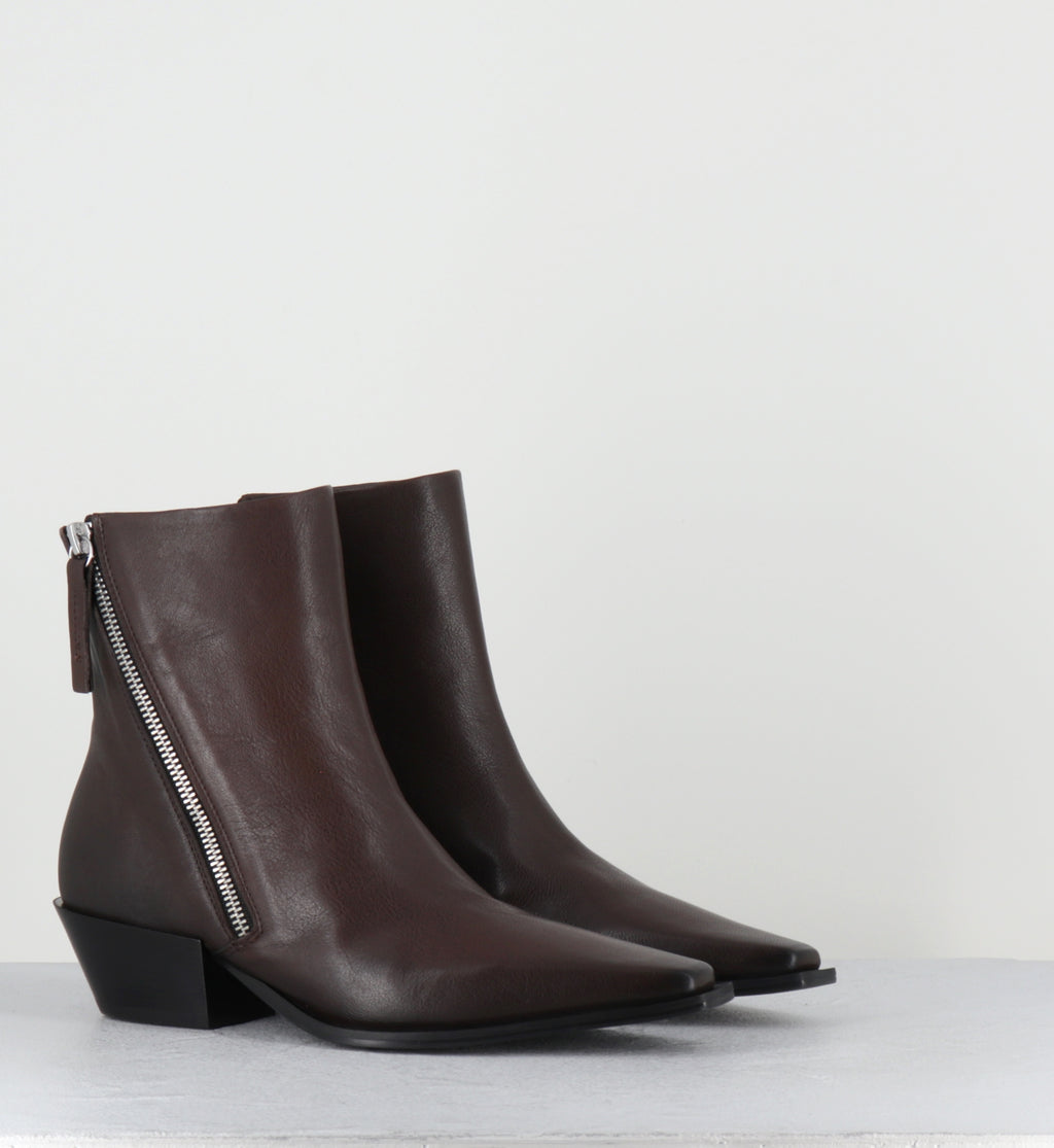 Santiags en cuir marron à zip - TERI37 WASH MOKA