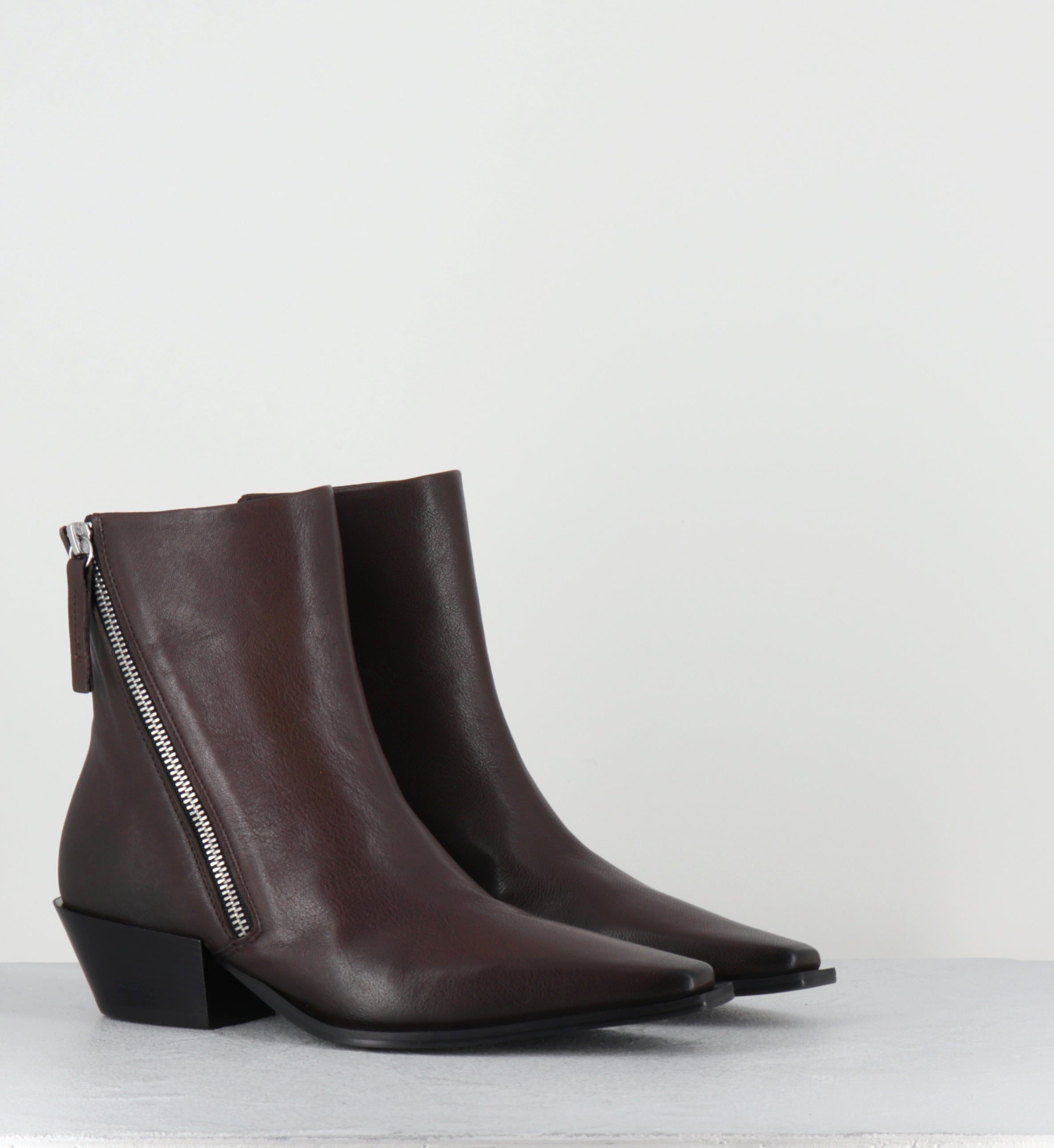 Santiags en cuir marron à zip - TERI37 WASH MOKA