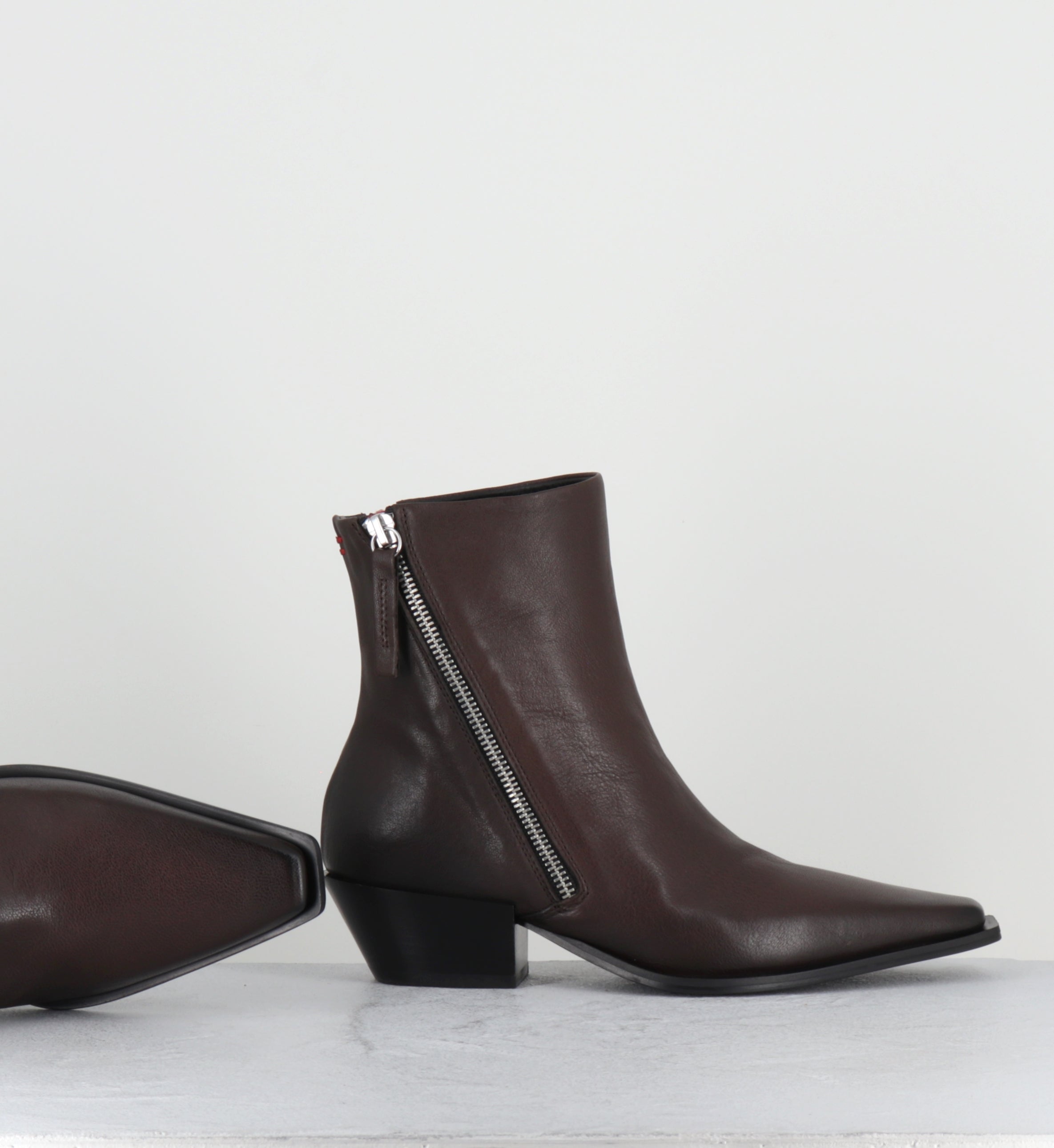 Santiags en cuir marron à zip - TERI37 WASH MOKA