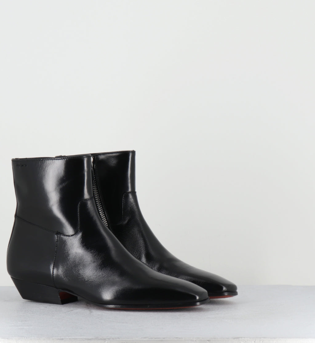 Bottines en cuir glace noir petit talon - 62070 MISTRAL NERO