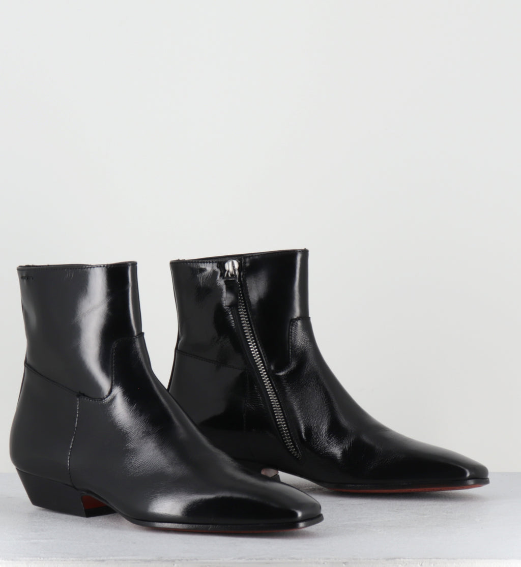 Bottines en cuir glace noir petit talon - 62070 MISTRAL NERO