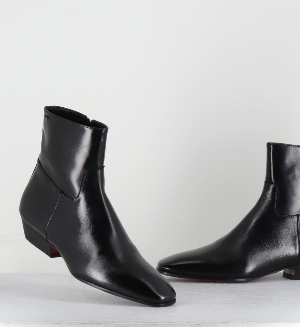 Bottines en cuir glace noir petit talon - 62070 MISTRAL NERO