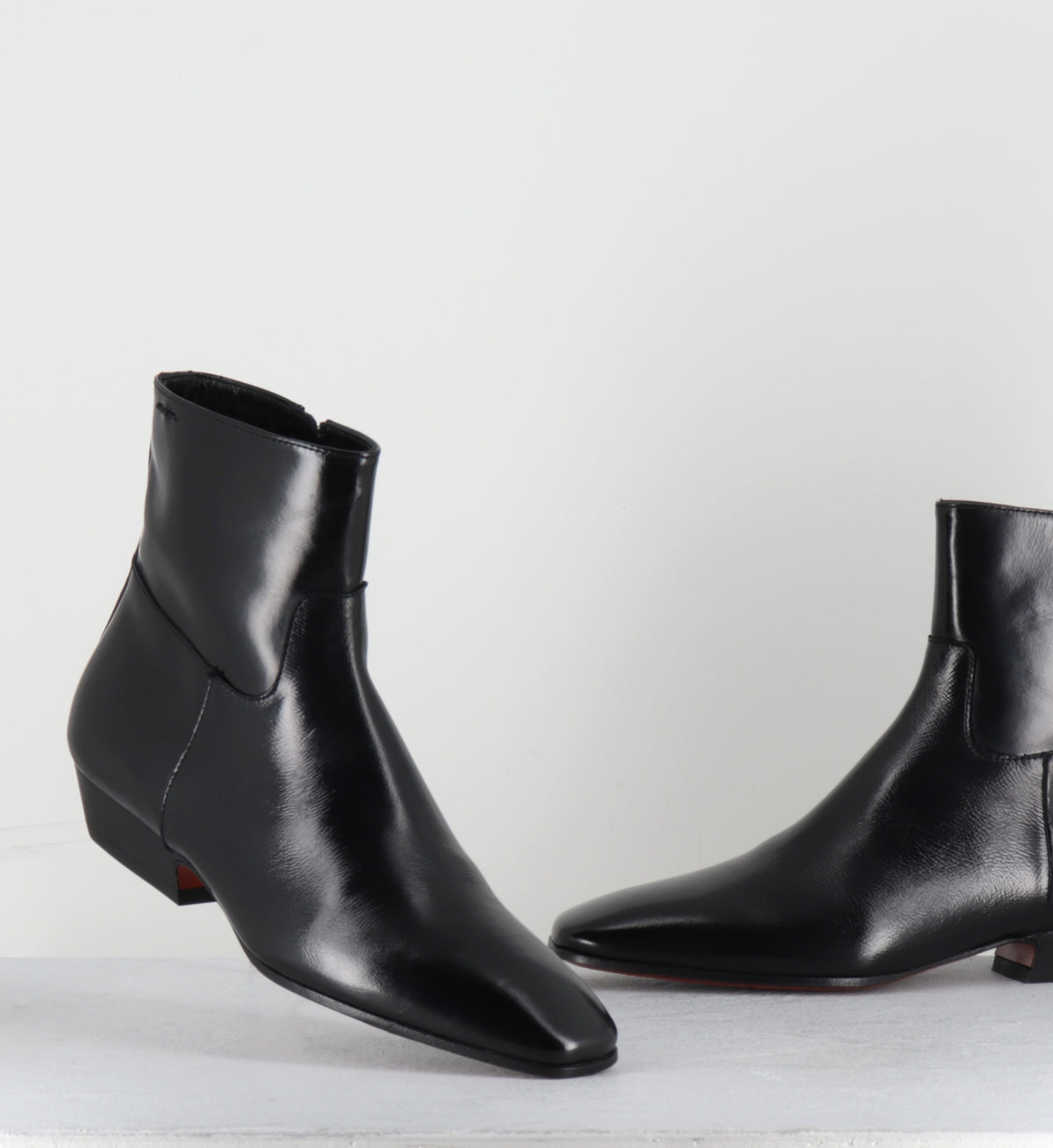 Bottines en cuir glace noir petit talon - 62070 MISTRAL NERO