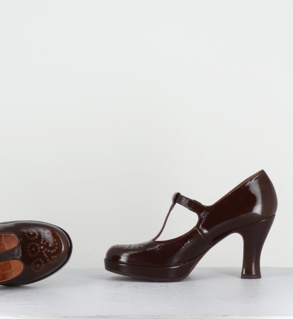 Escarpins salomé à plateforme vernis marron - KOKESHI SUCRE CHOCO
