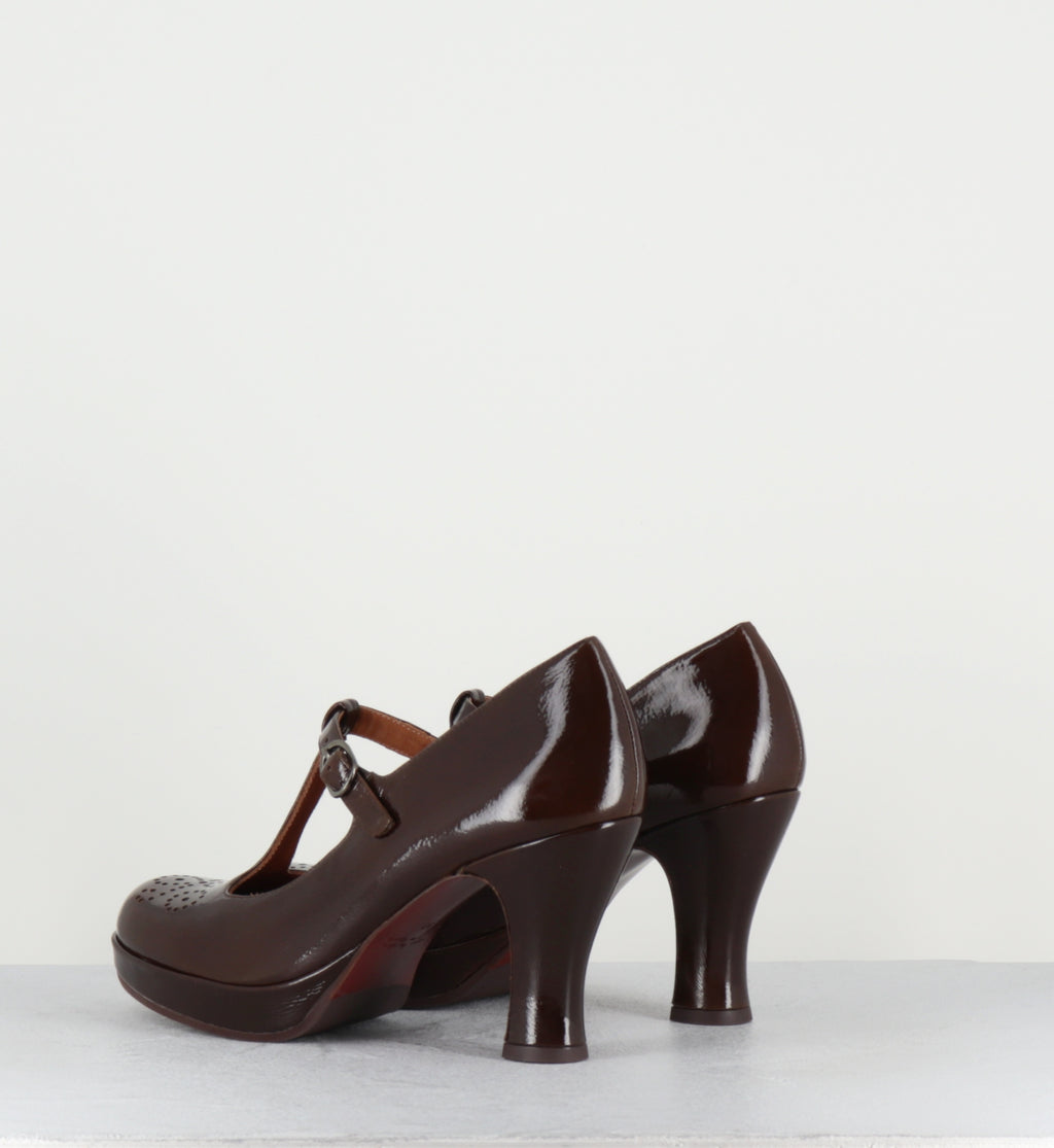 Escarpins salomé à plateforme vernis marron - KOKESHI SUCRE CHOCO