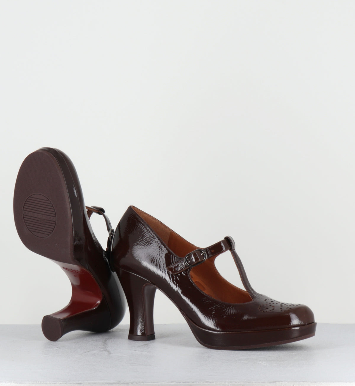 Escarpins salomé à plateforme vernis marron - KOKESHI SUCRE CHOCO
