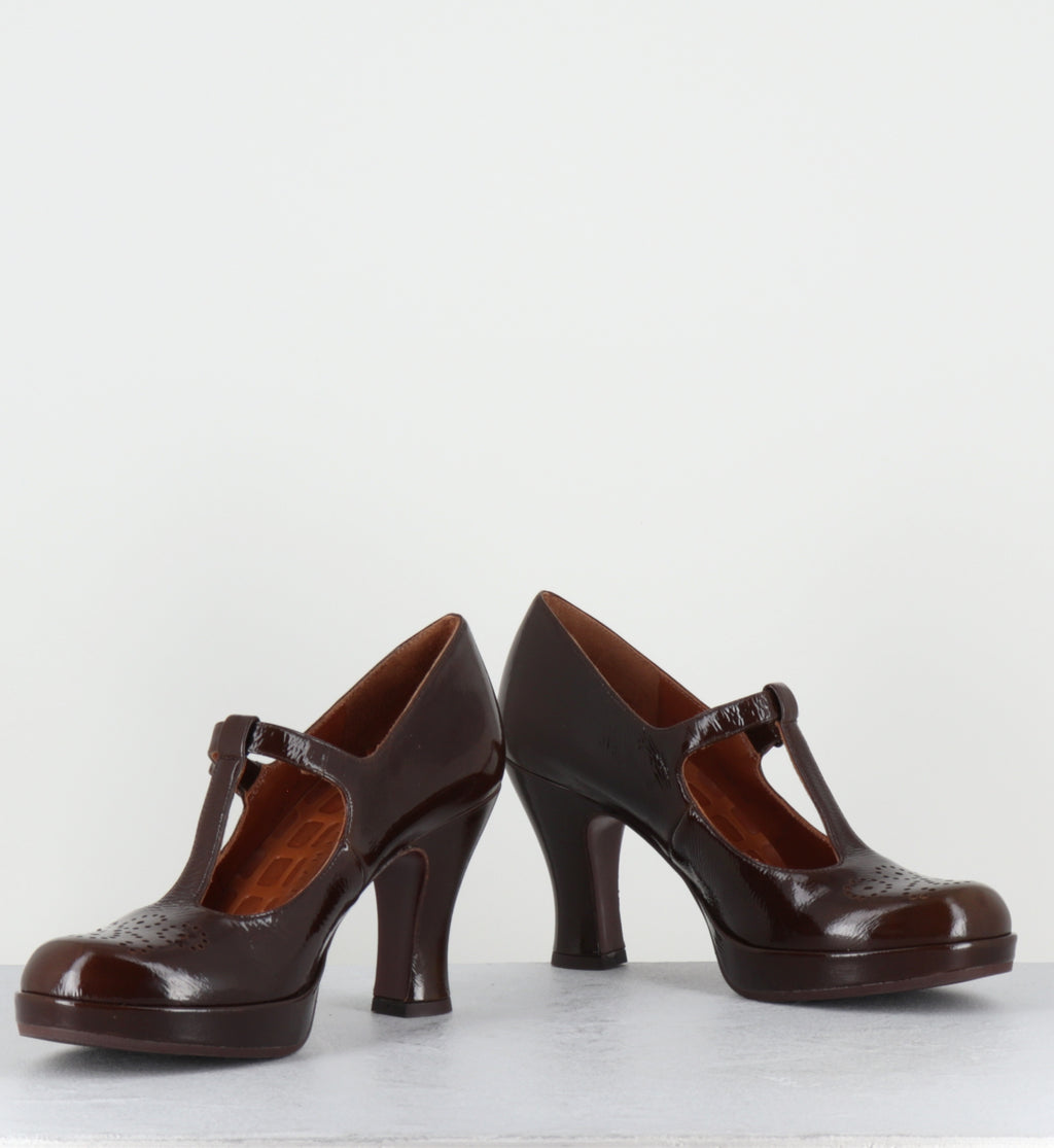 Escarpins salomé à plateforme vernis marron - KOKESHI SUCRE CHOCO