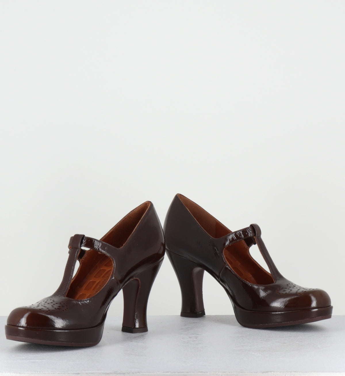 Escarpins salomé à plateforme vernis marron - KOKESHI SUCRE CHOCO