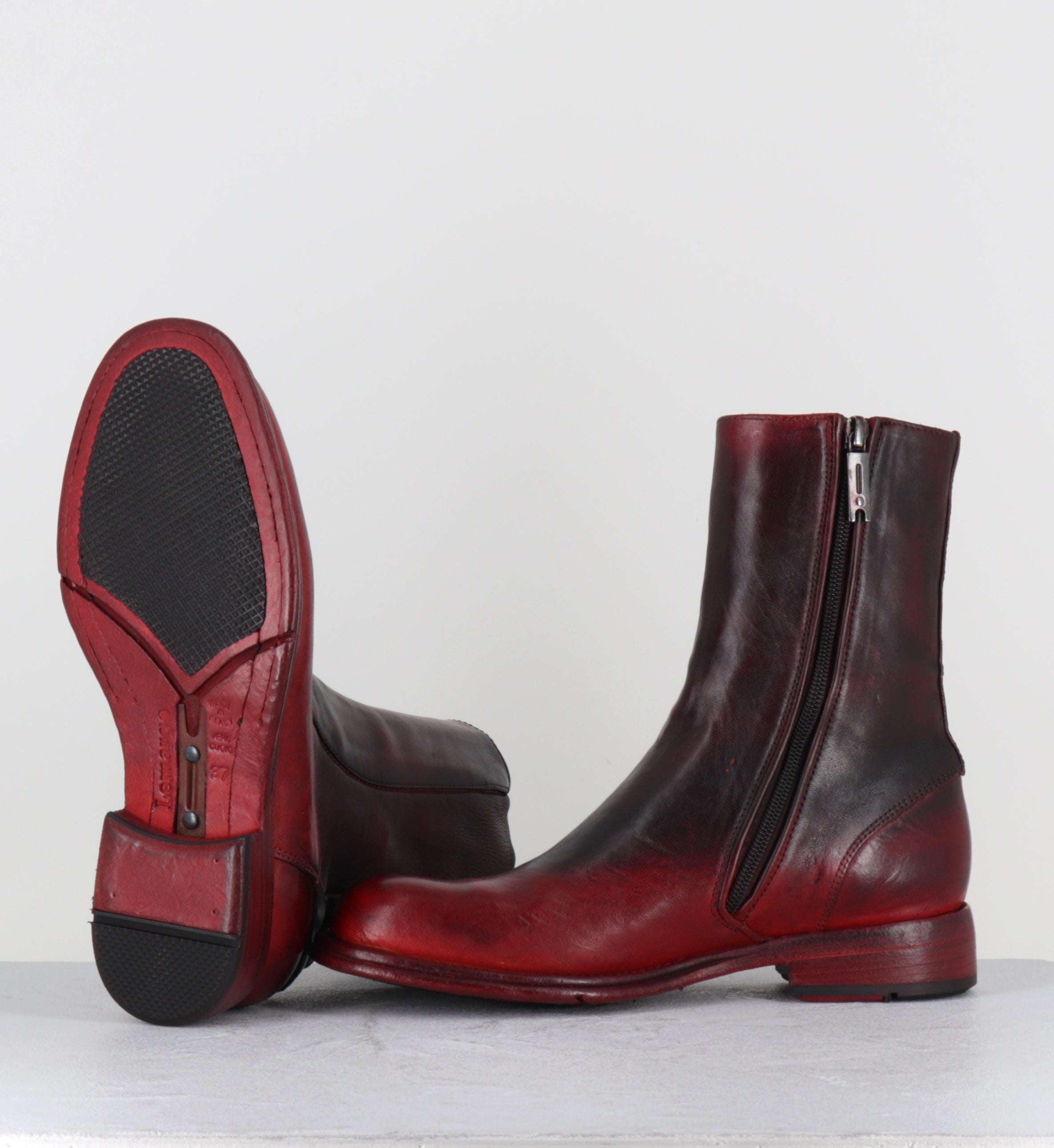 Boots en cuir rouge et noir horse leather - DT05A HORSE ROSSO