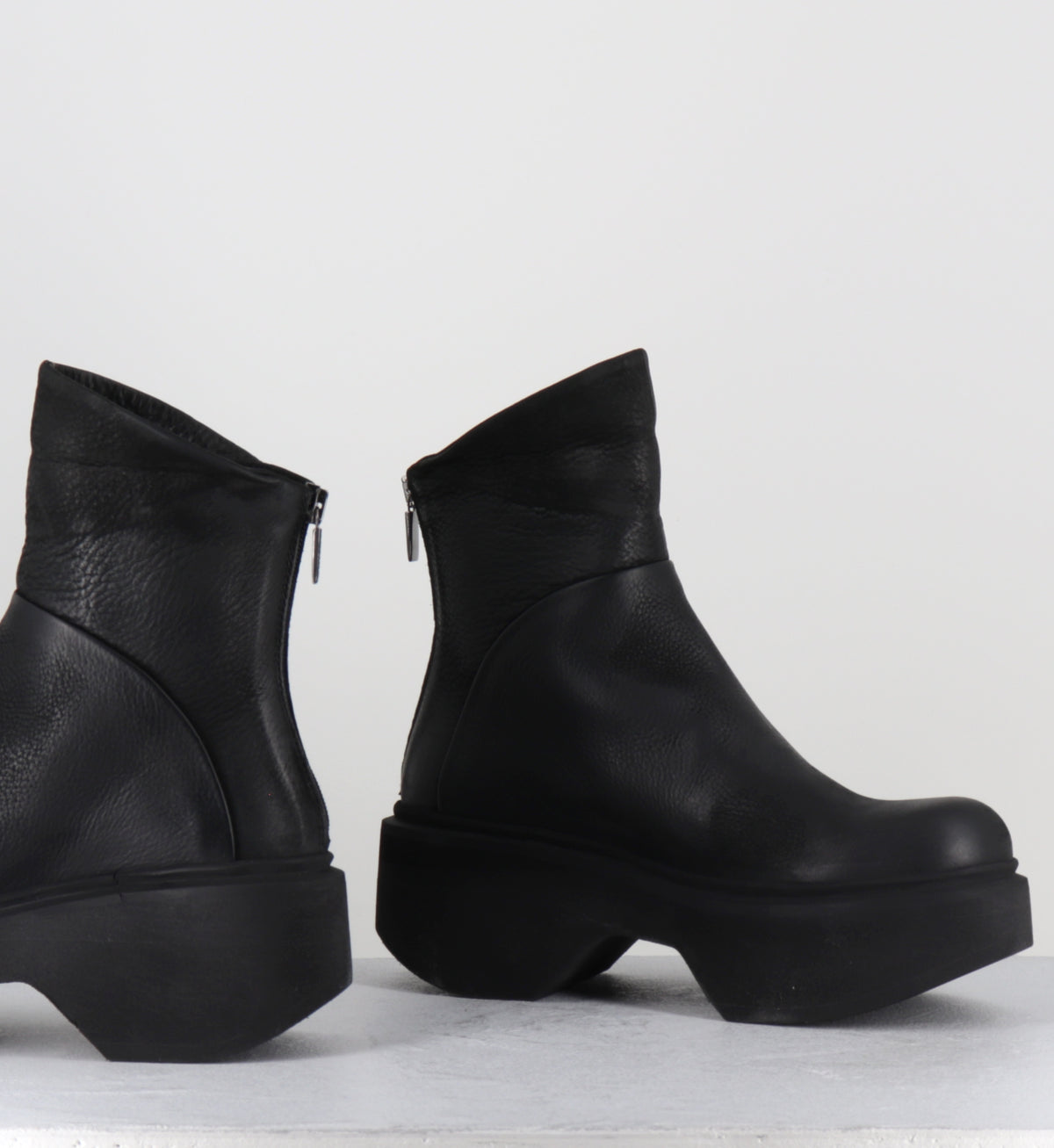 Bottines en cuir noir compensées - 10984 GAS NERO