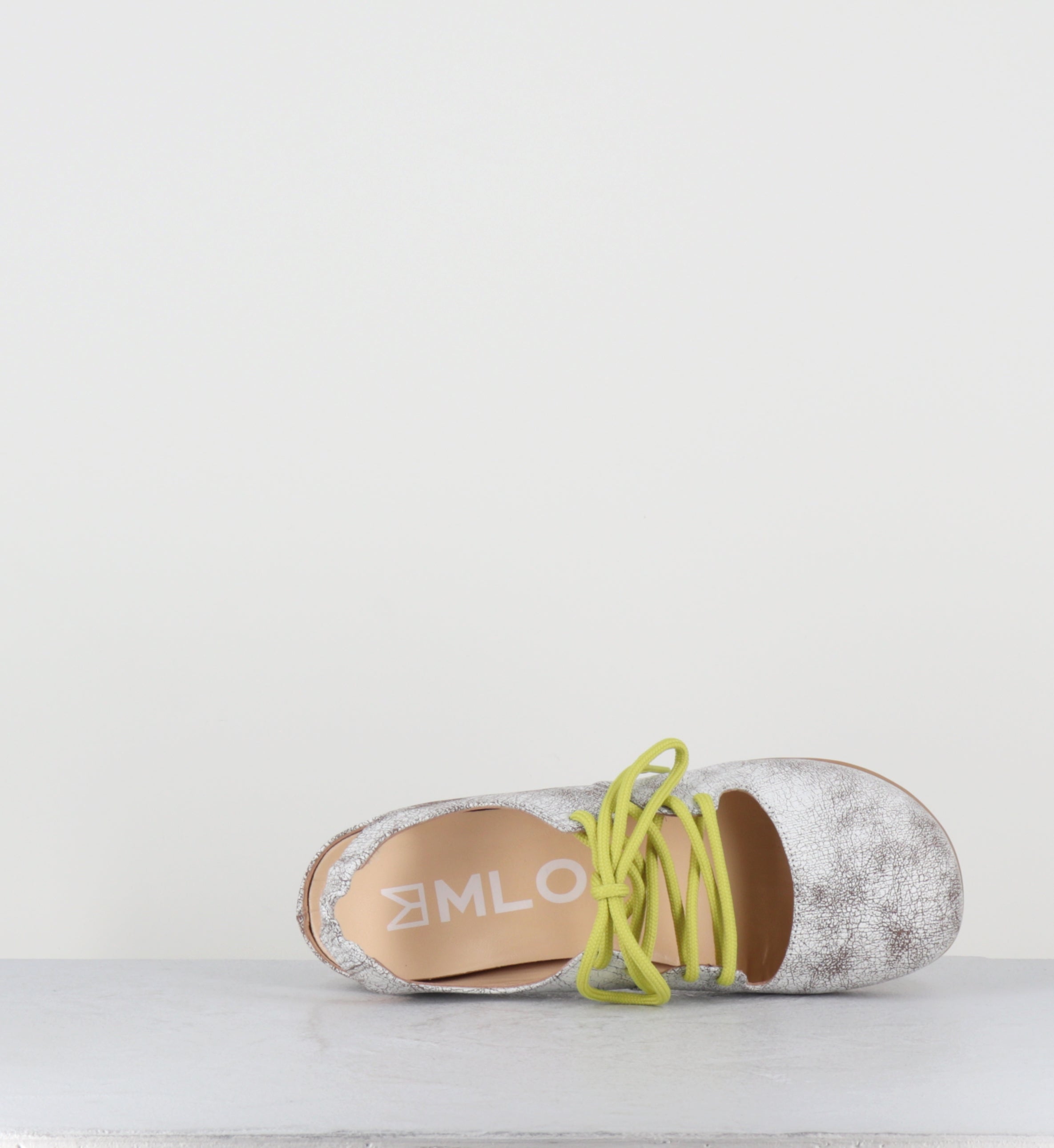 Ballerines en cuir blanc lacet jaune fluo - 10811 SHOE BREAK