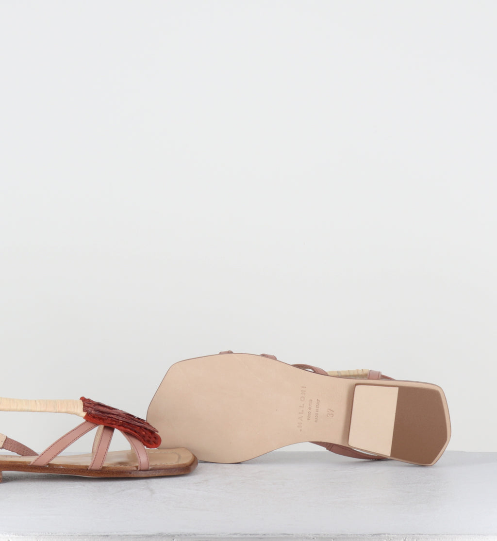 Sandales plates en cuir nude à fleur - 97033 JASMINE NUDE