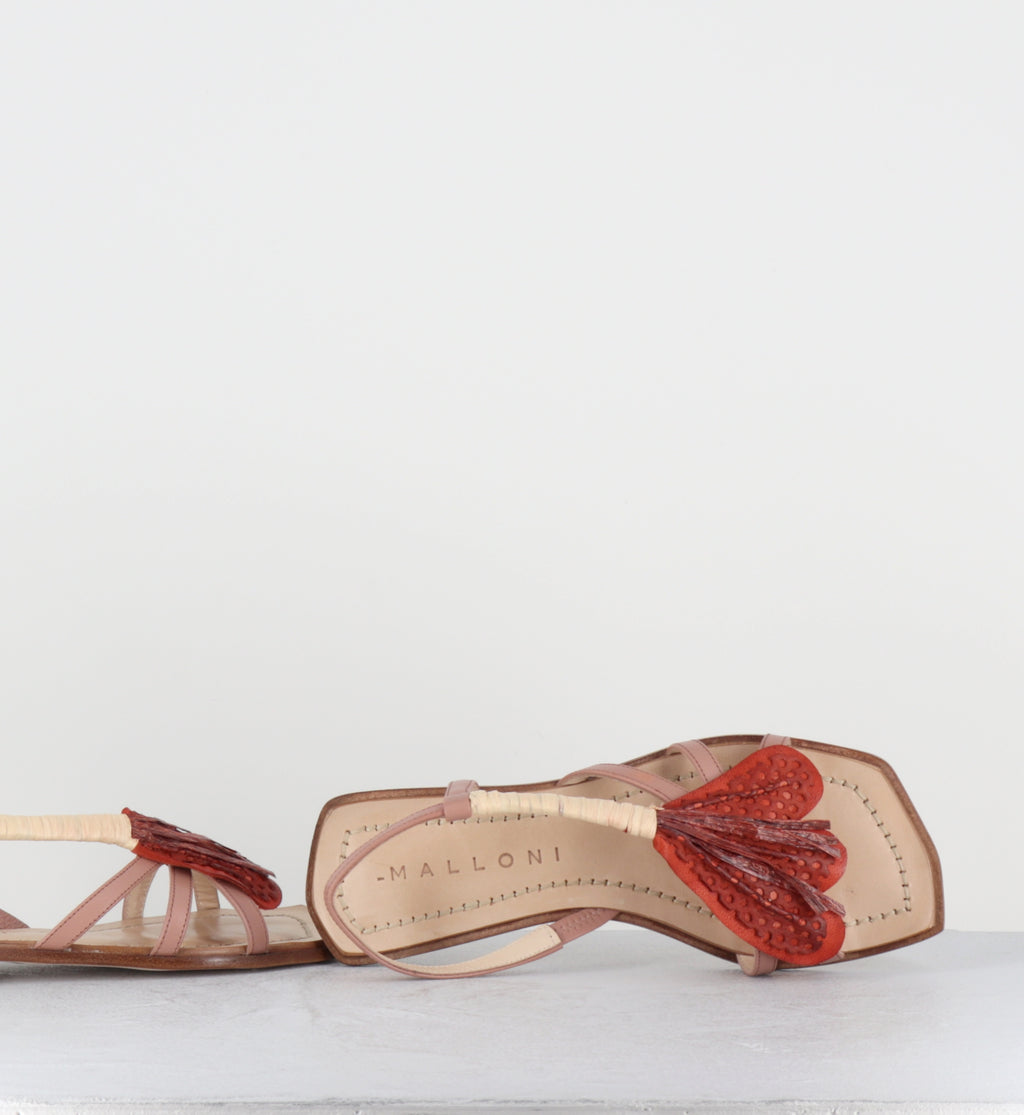 Sandales plates en cuir nude à fleur - 97033 JASMINE NUDE