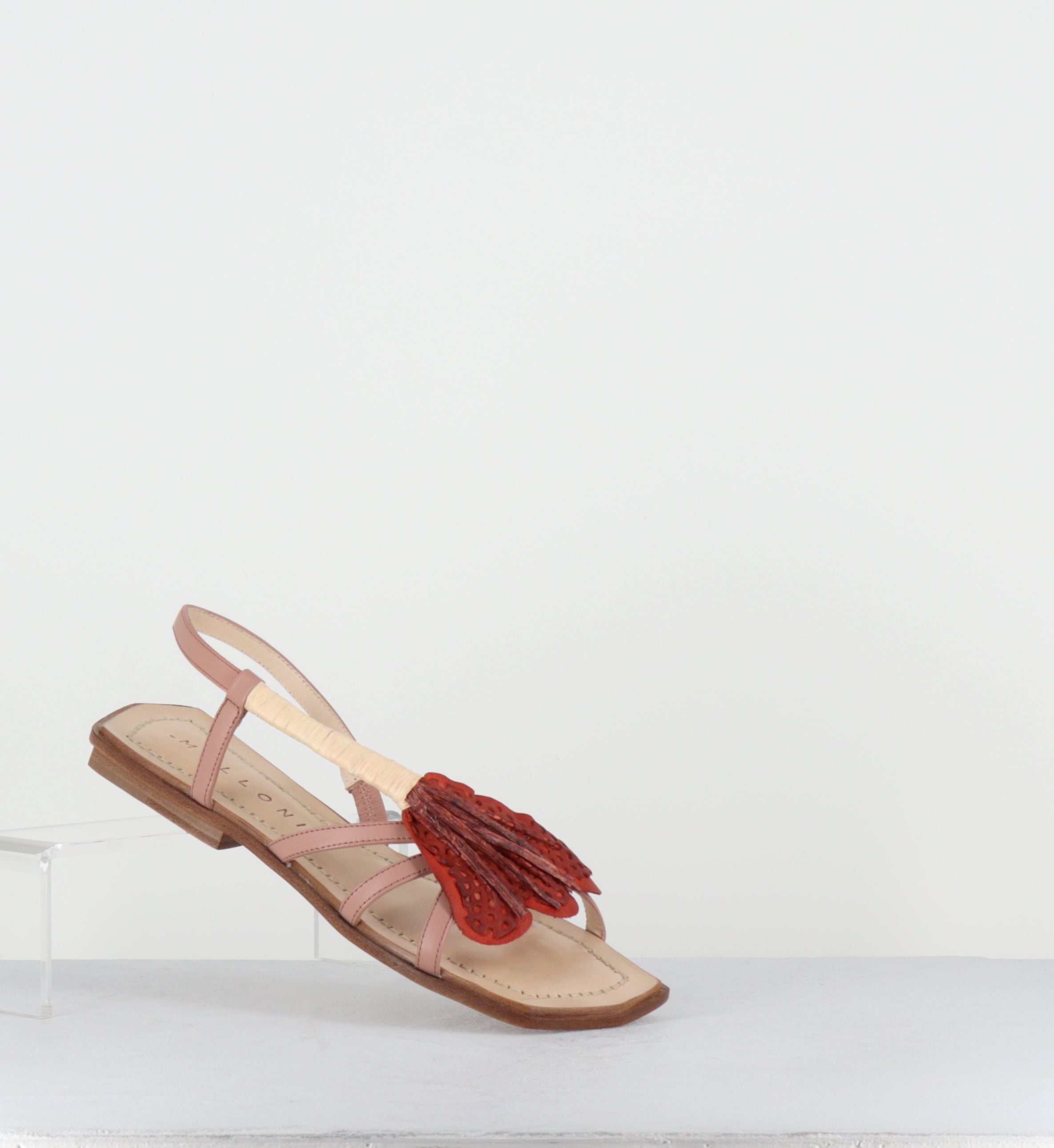 Sandales plates en cuir nude à fleur - 97033 JASMINE NUDE