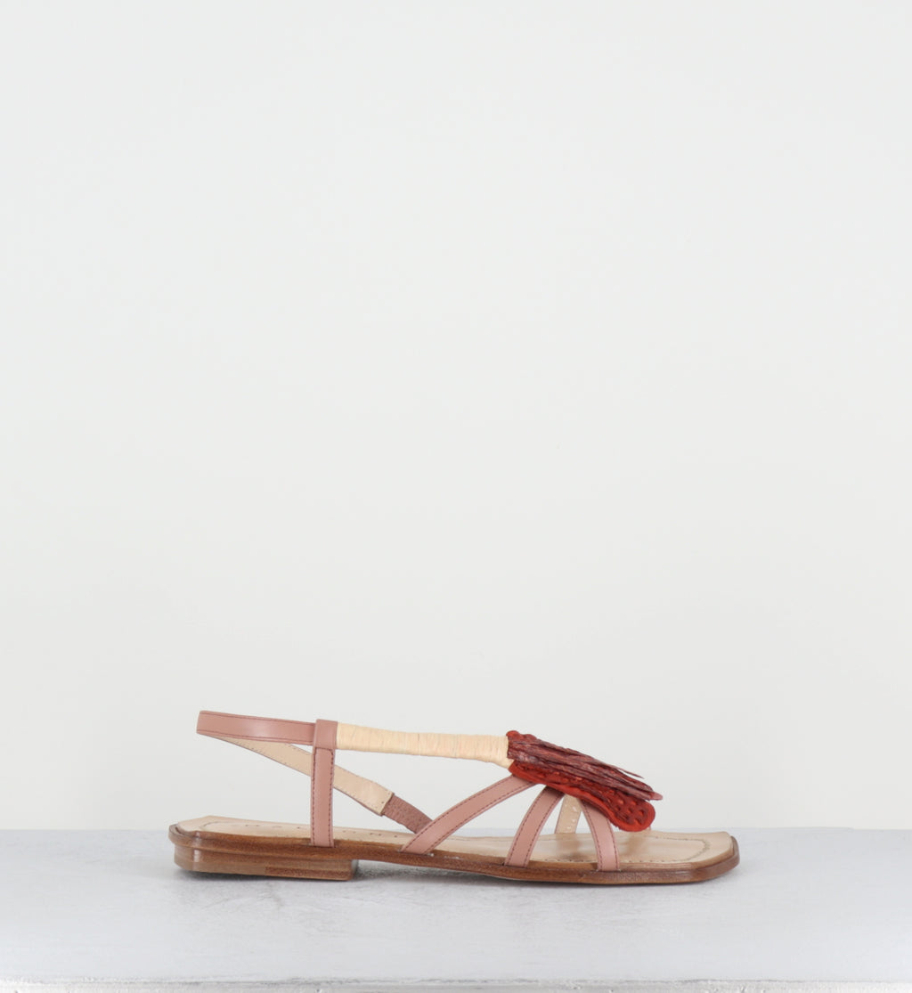 Sandales plates en cuir nude à fleur - 97033 JASMINE NUDE