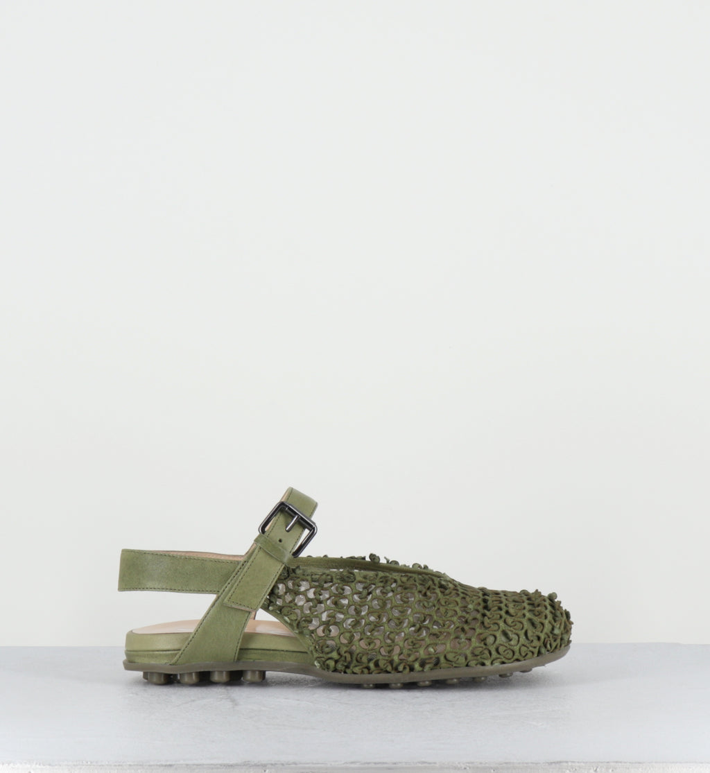 Ballerines en cuir kaki bout large - 10803 MILO PISTACCHIO