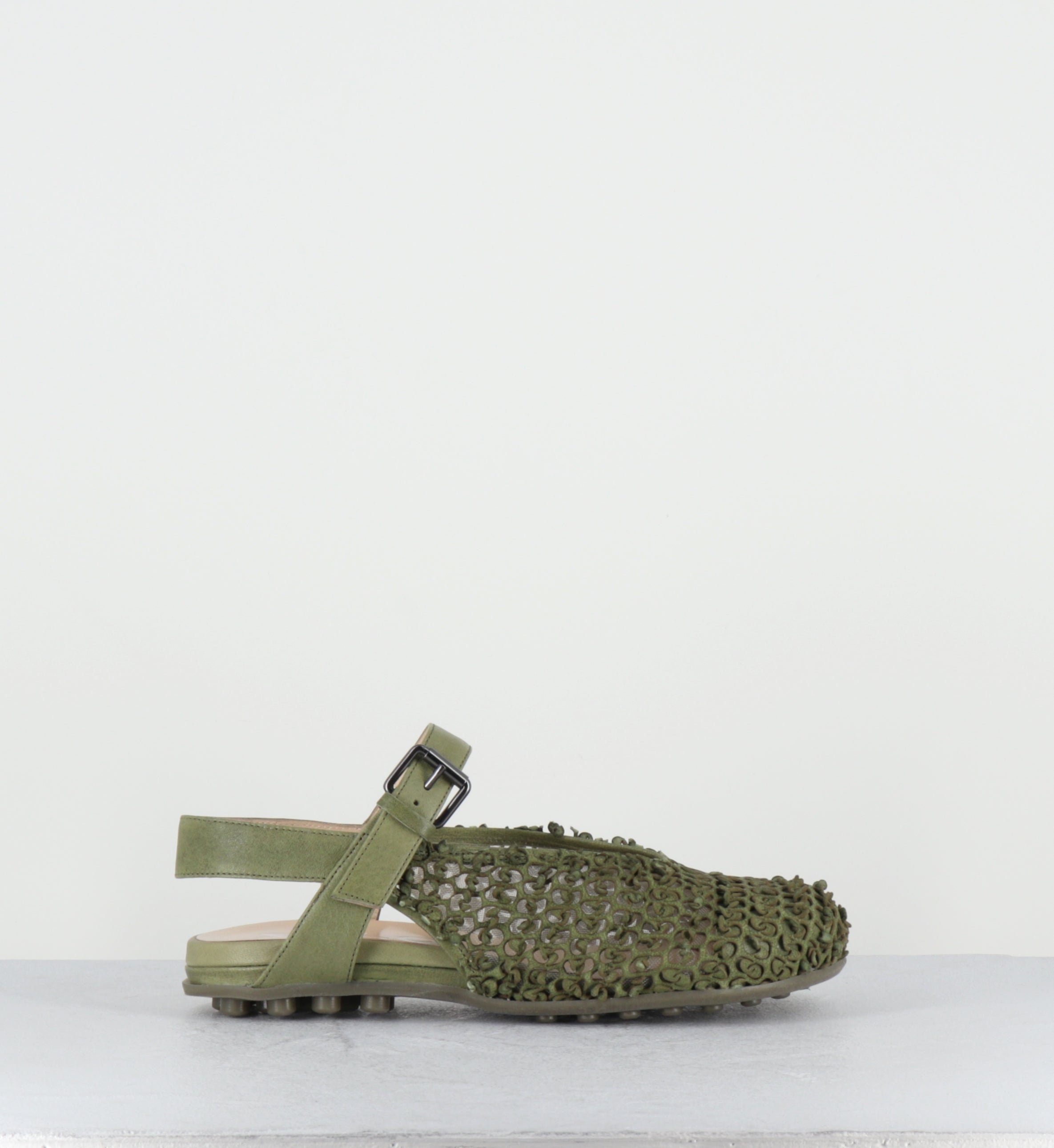 Ballerines en cuir kaki bout large - 10803 MILO PISTACCHIO