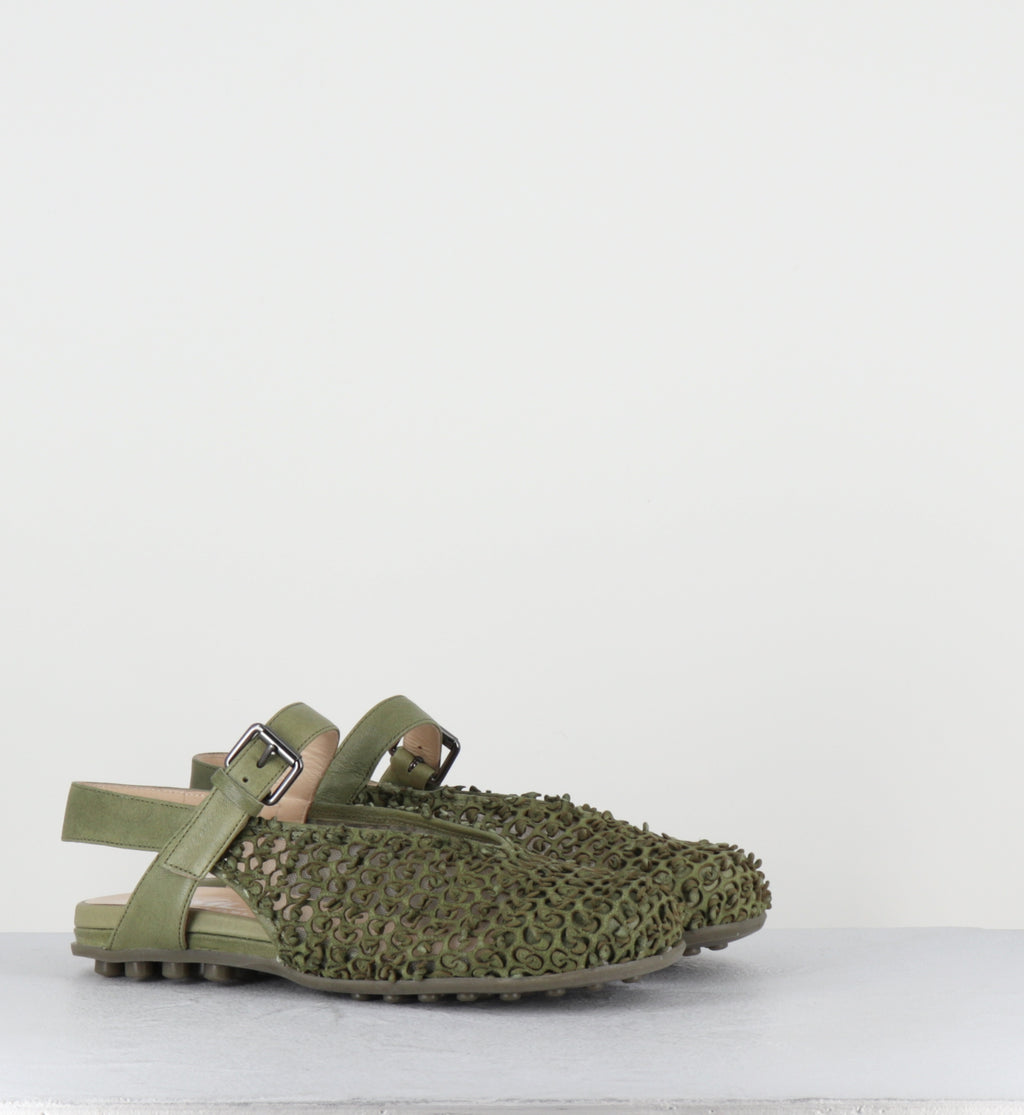 Ballerines en cuir kaki bout large - 10803 MILO PISTACCHIO