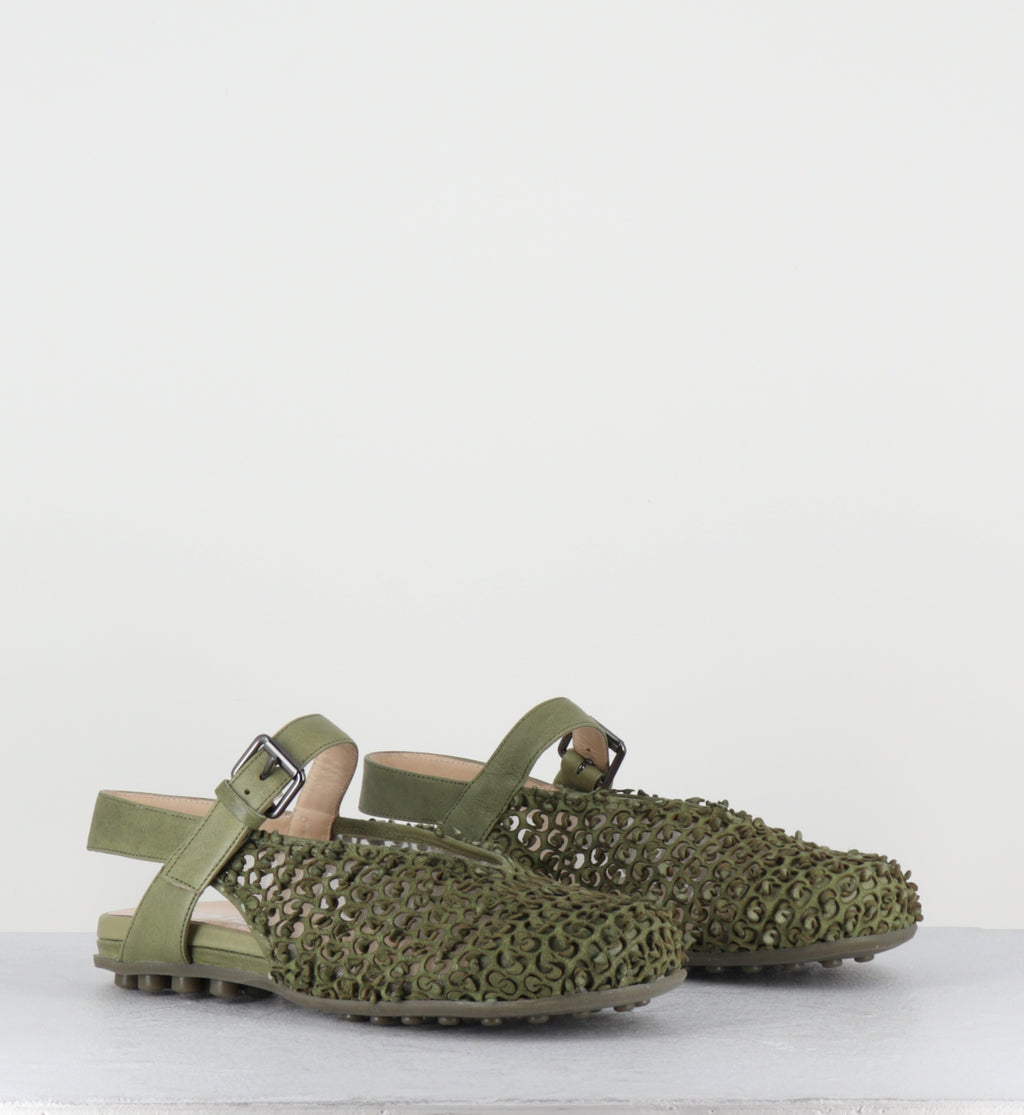 Ballerines en cuir kaki bout large - 10803 MILO PISTACCHIO