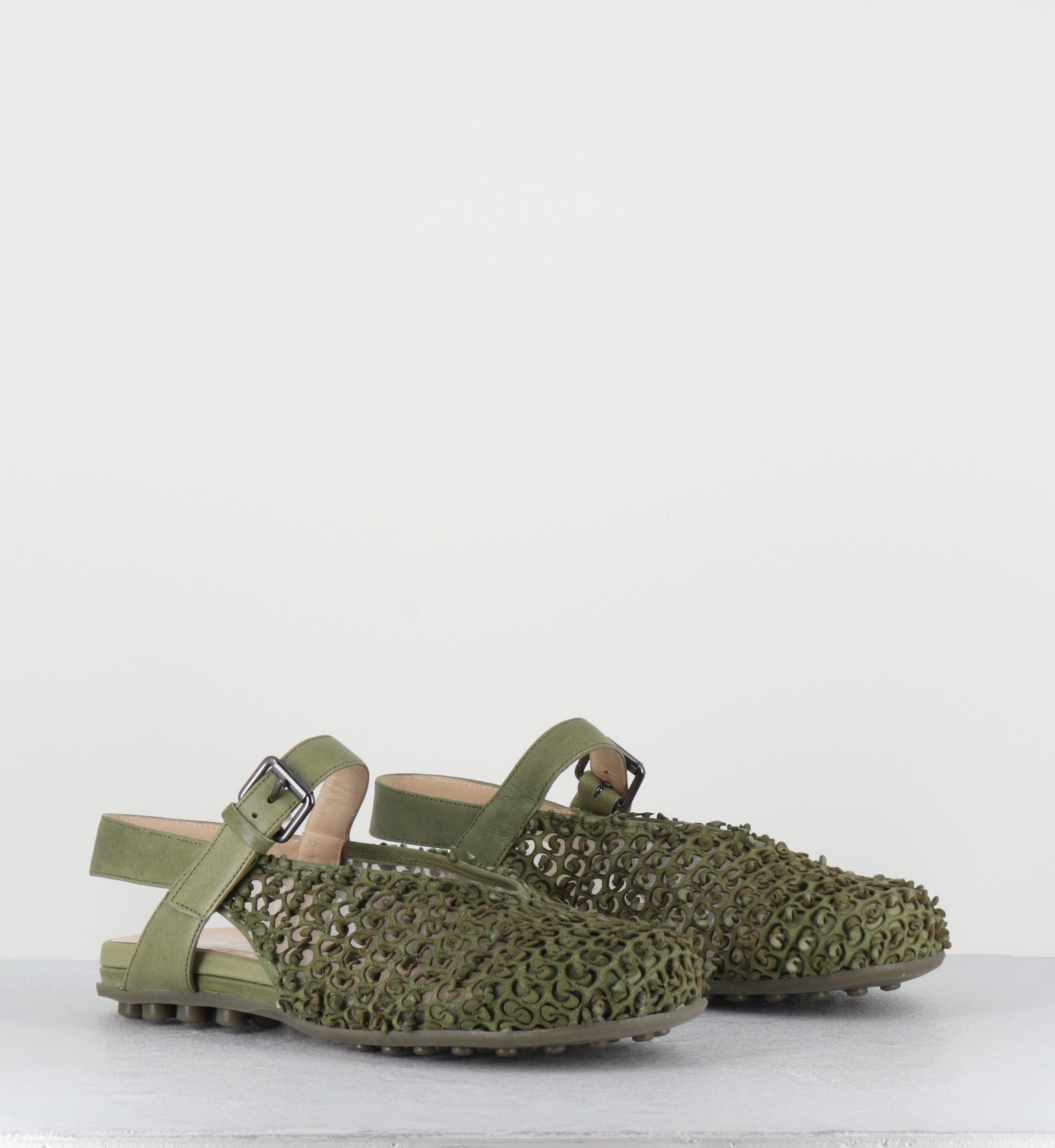 Ballerines en cuir kaki bout large - 10803 MILO PISTACCHIO