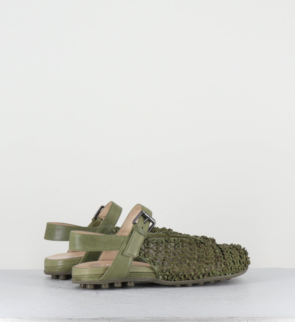 Ballerines en cuir kaki bout large - 10803 MILO PISTACCHIO