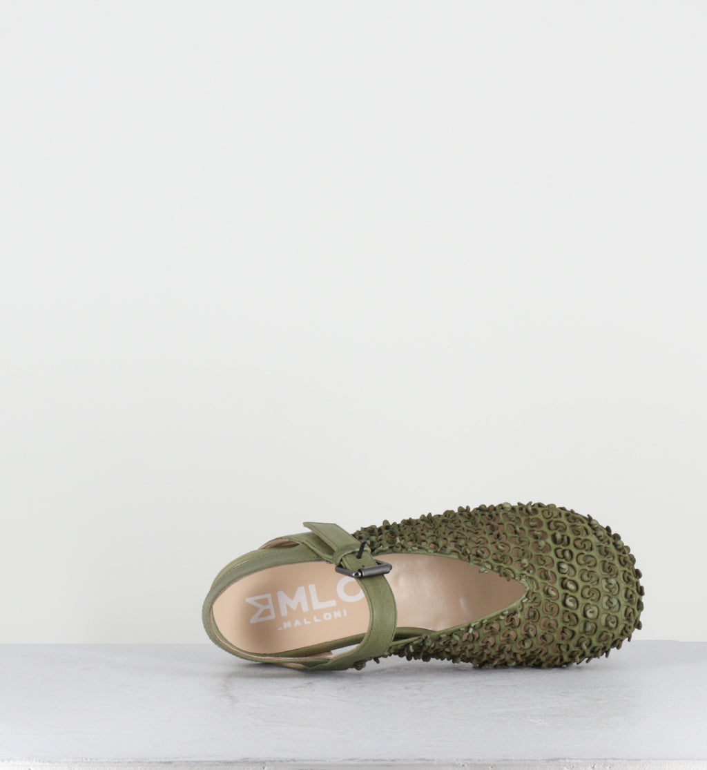 Ballerines en cuir kaki bout large - 10803 MILO PISTACCHIO
