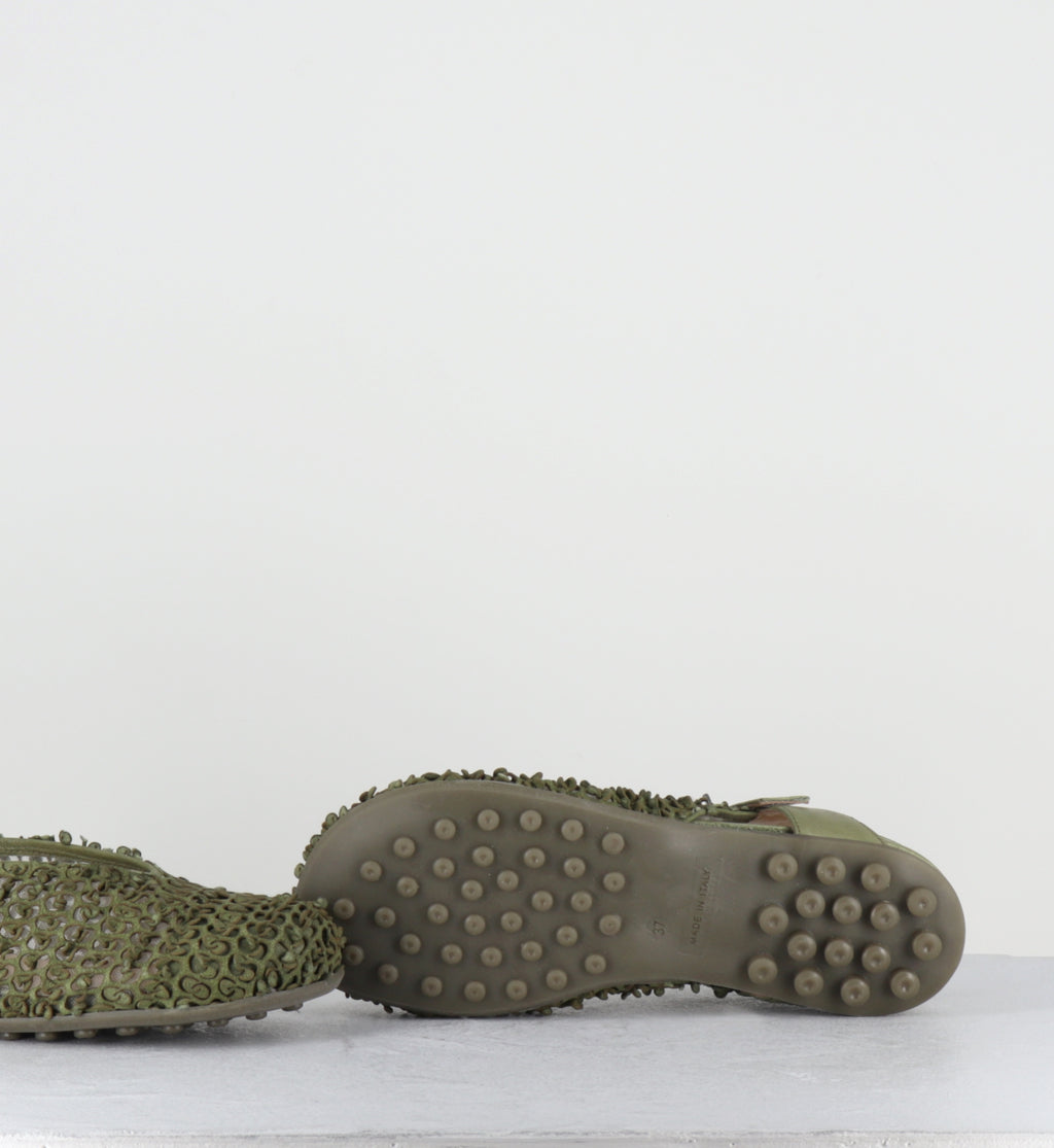 Ballerines en cuir kaki bout large - 10803 MILO PISTACCHIO