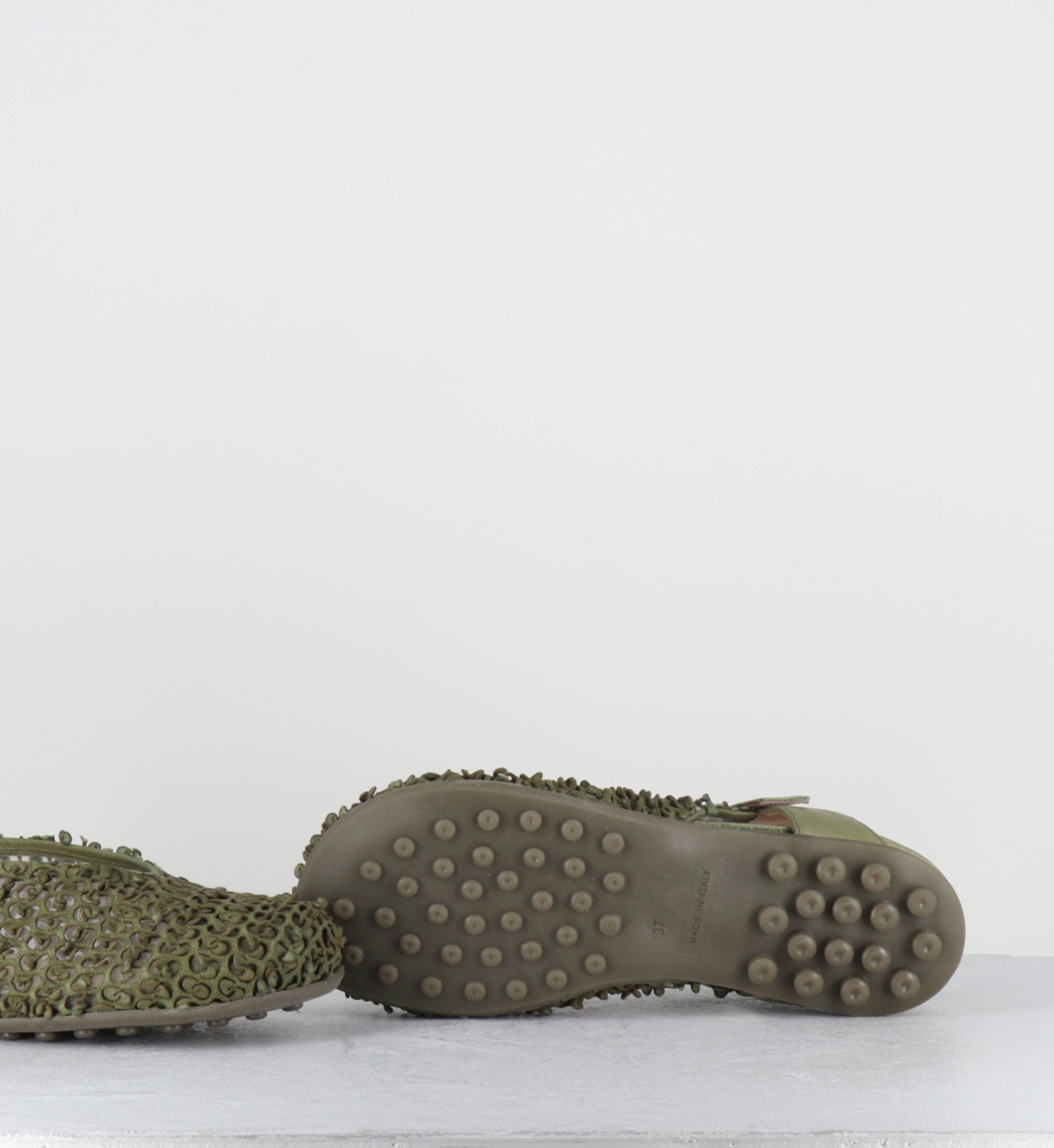 Ballerines en cuir kaki bout large - 10803 MILO PISTACCHIO