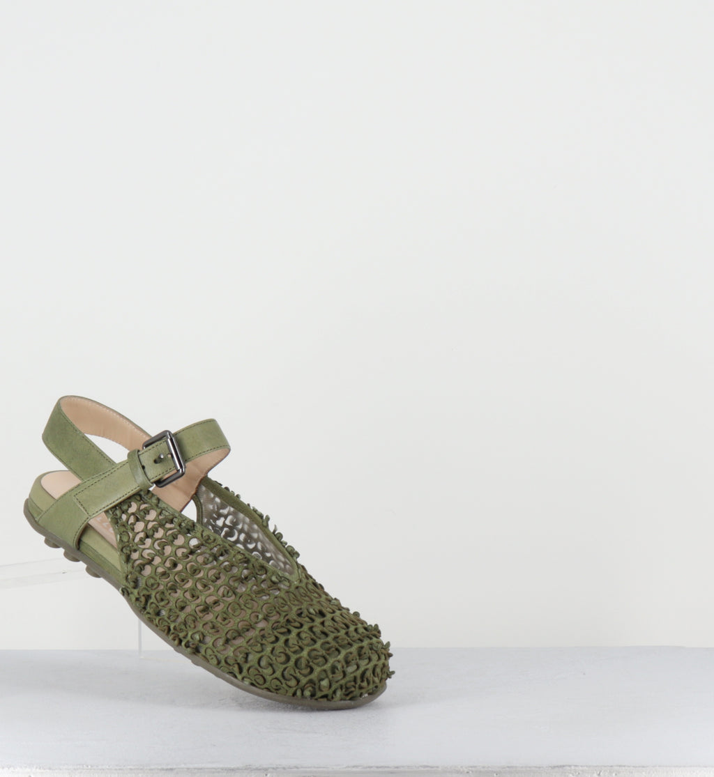 Ballerines en cuir kaki bout large - 10803 MILO PISTACCHIO