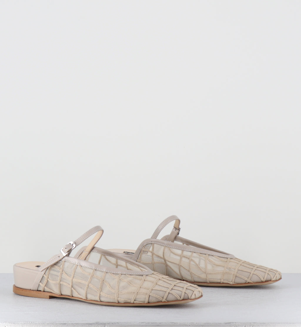 Mules compensées en mesh nude - 96022 RANIA ECRU
