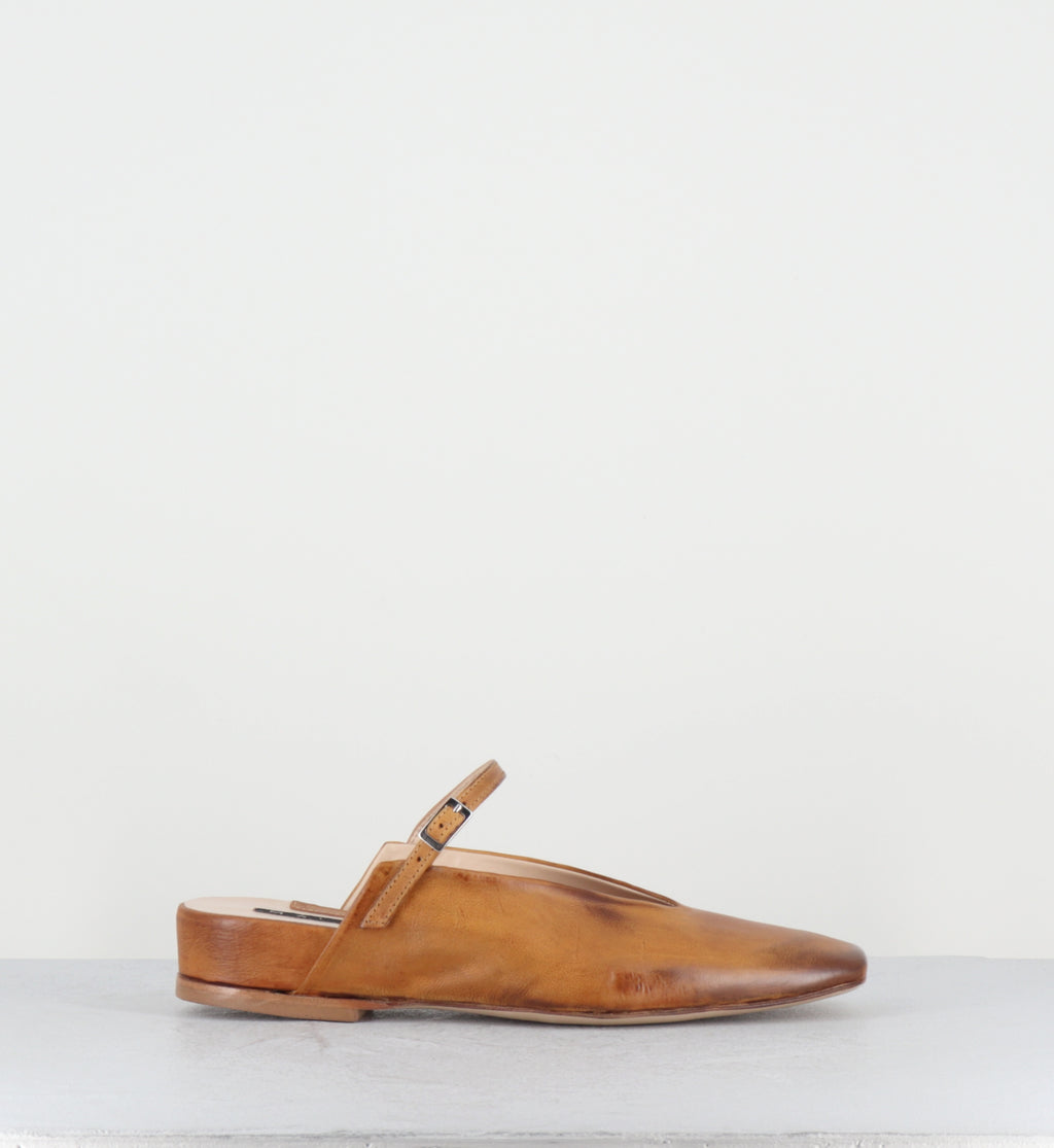 Mules compensées en cuir camel brossé - 96023 SAMIR ARANCIO