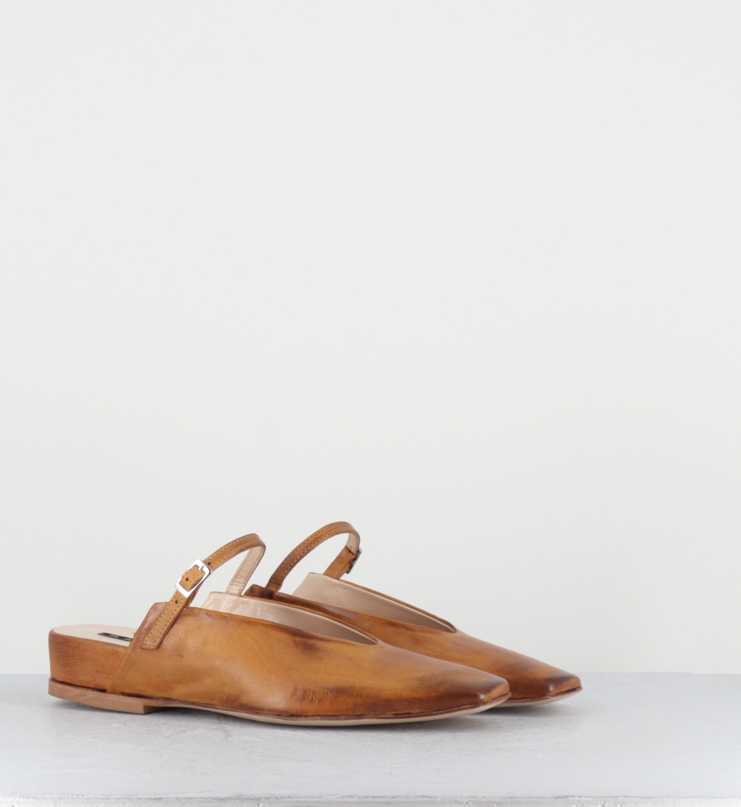 Mules compensées en cuir camel brossé - 96023 SAMIR ARANCIO