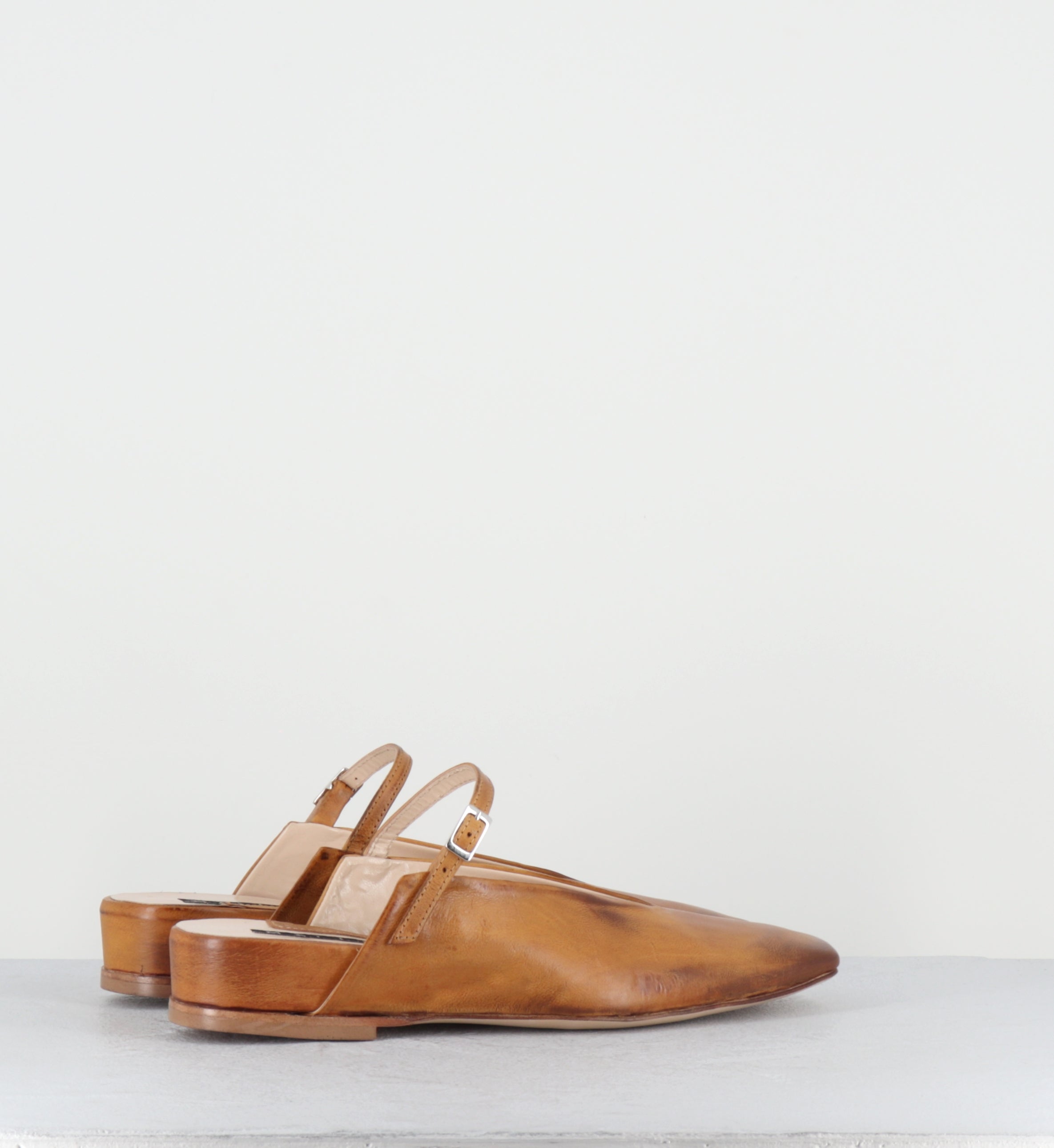 Mules compensées en cuir camel brossé - 96023 SAMIR ARANCIO