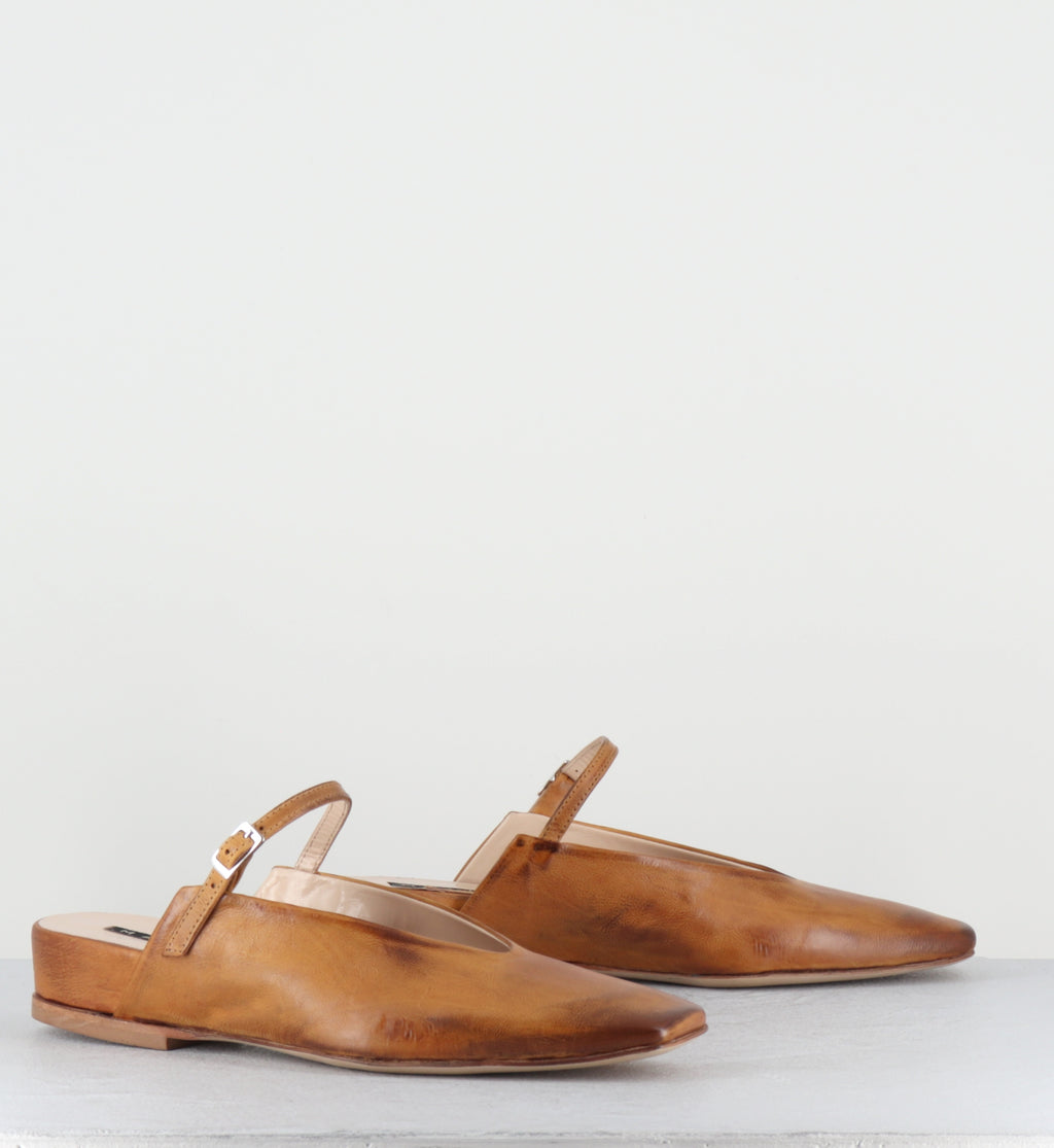Mules compensées en cuir camel brossé - 96023 SAMIR ARANCIO