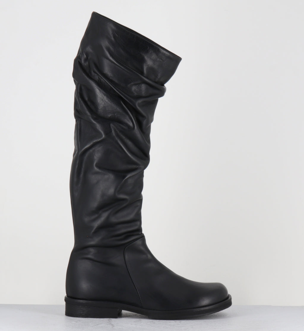Bottes plissé en cuir noir - TAZIO TALL BOOT NERO