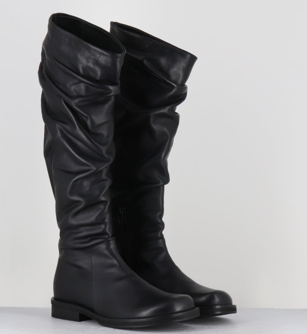 Bottes plissé en cuir noir - TAZIO TALL BOOT NERO